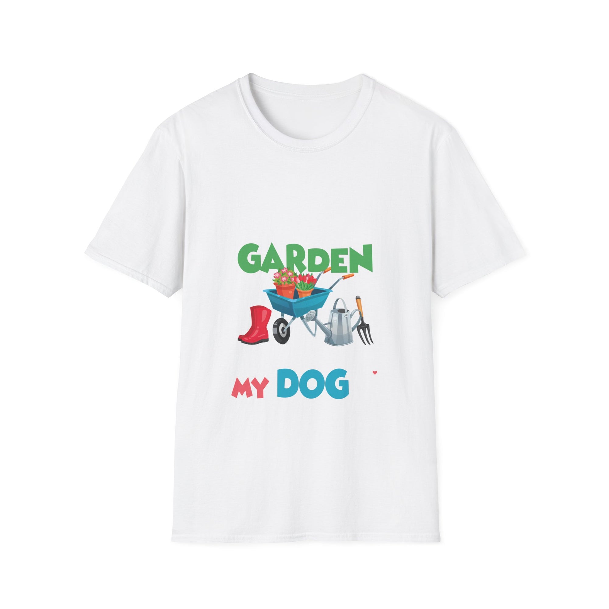Garden Dog Lover T-Shirt, Unisex Gardening Tee, Pet Owner Gift, Hobbyist Apparel, Floral Graphic Tee, Outdoor Fun Clothing