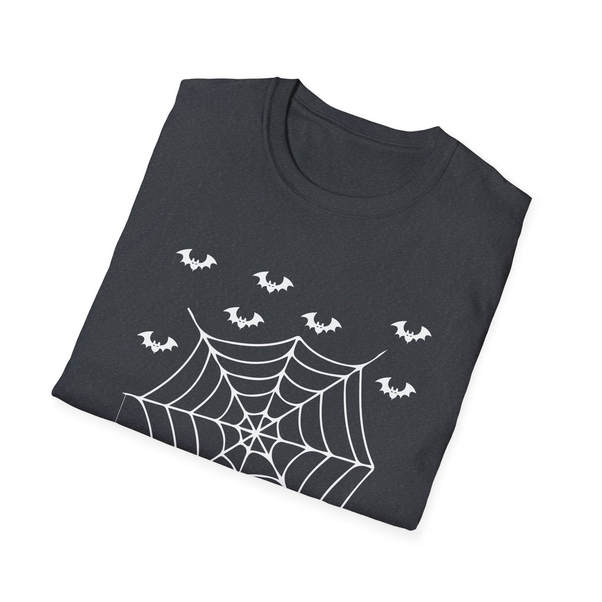 Halloween Spider Web T-Shirt, Unisex Spooky Tee, Bat Graphic Shirt, Perfect for Halloween Parties, Fall Fashion