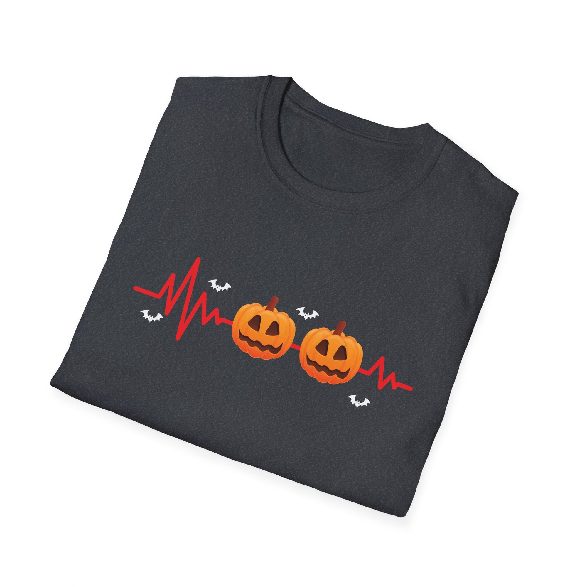 Halloween Pumpkin Heartbeat T-Shirt, Unisex Softstyle Tee, Fall Fashion, Spooky Season Apparel, Halloween Party Shirt, Unique Gift