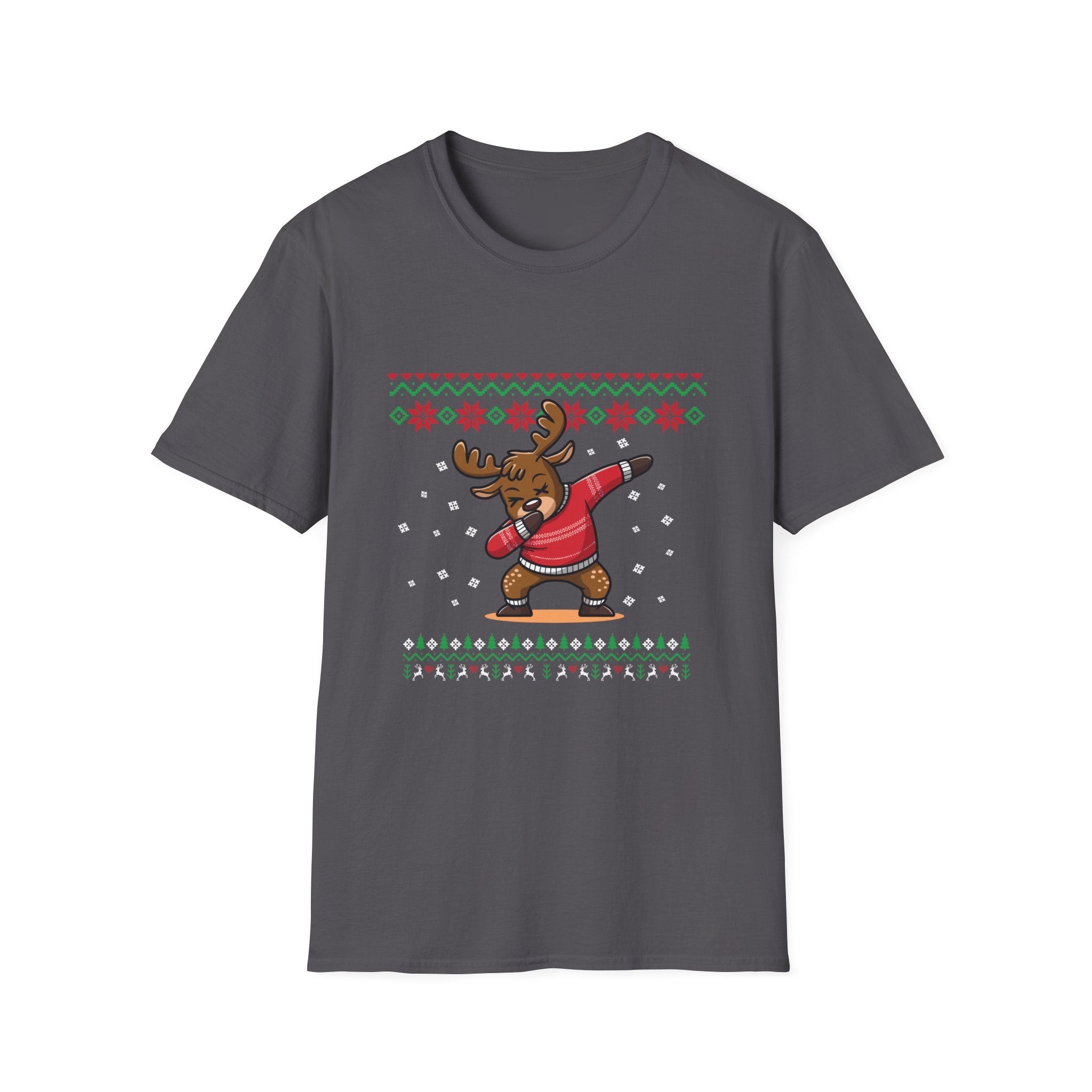 Festive Moose Graphic T-Shirt, Holiday Apparel, Unisex Christmas Shirt, Ugly Sweater Tee, Cute Winter Outfit