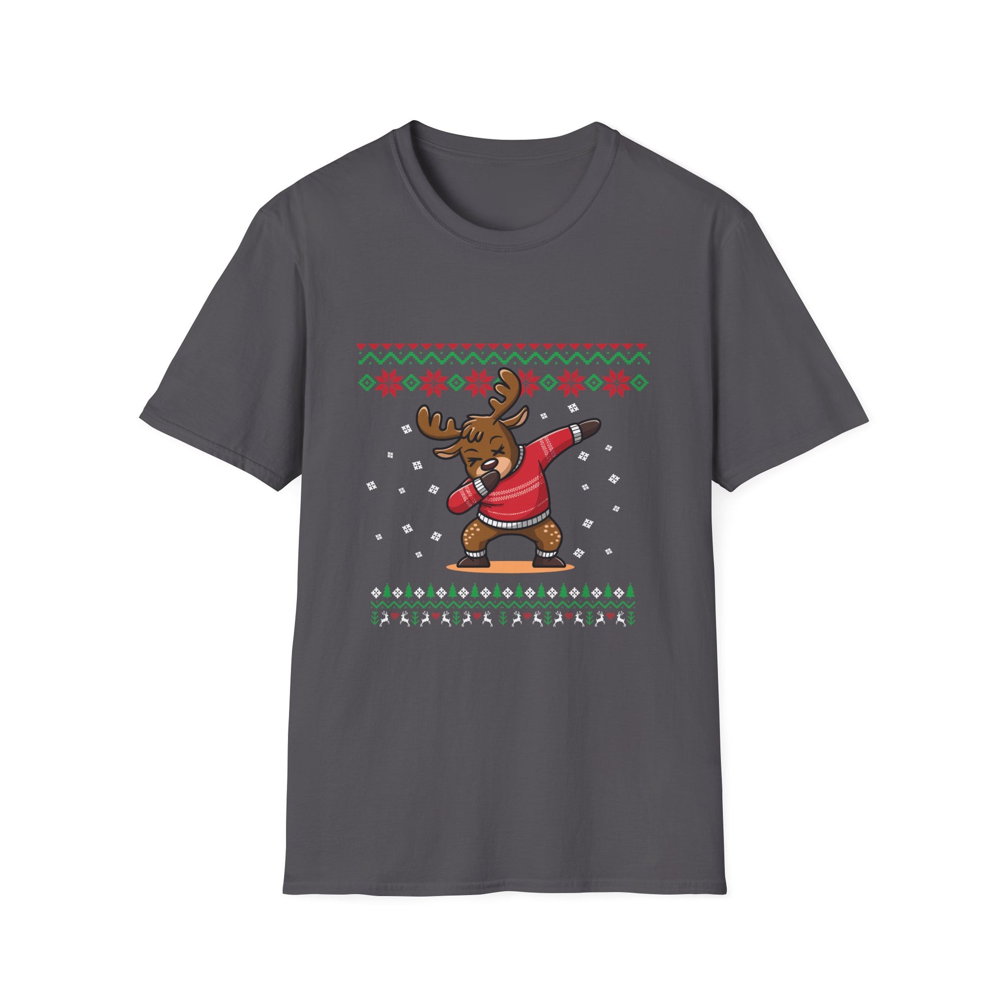 Festive Moose Graphic T-Shirt, Holiday Apparel, Unisex Christmas Shirt, Ugly Sweater Tee, Cute Winter Outfit