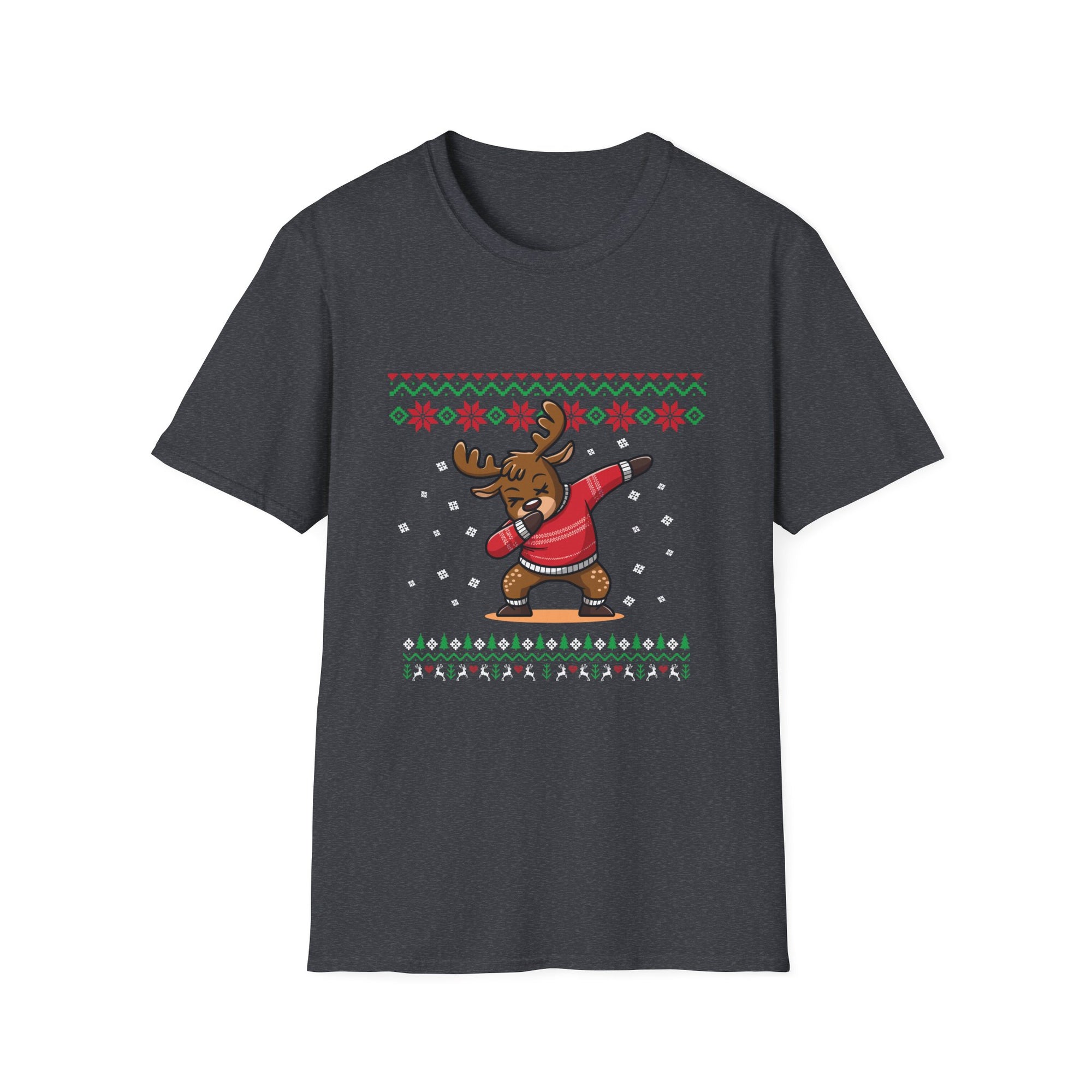 Festive Moose Graphic T-Shirt, Holiday Apparel, Unisex Christmas Shirt, Ugly Sweater Tee, Cute Winter Outfit