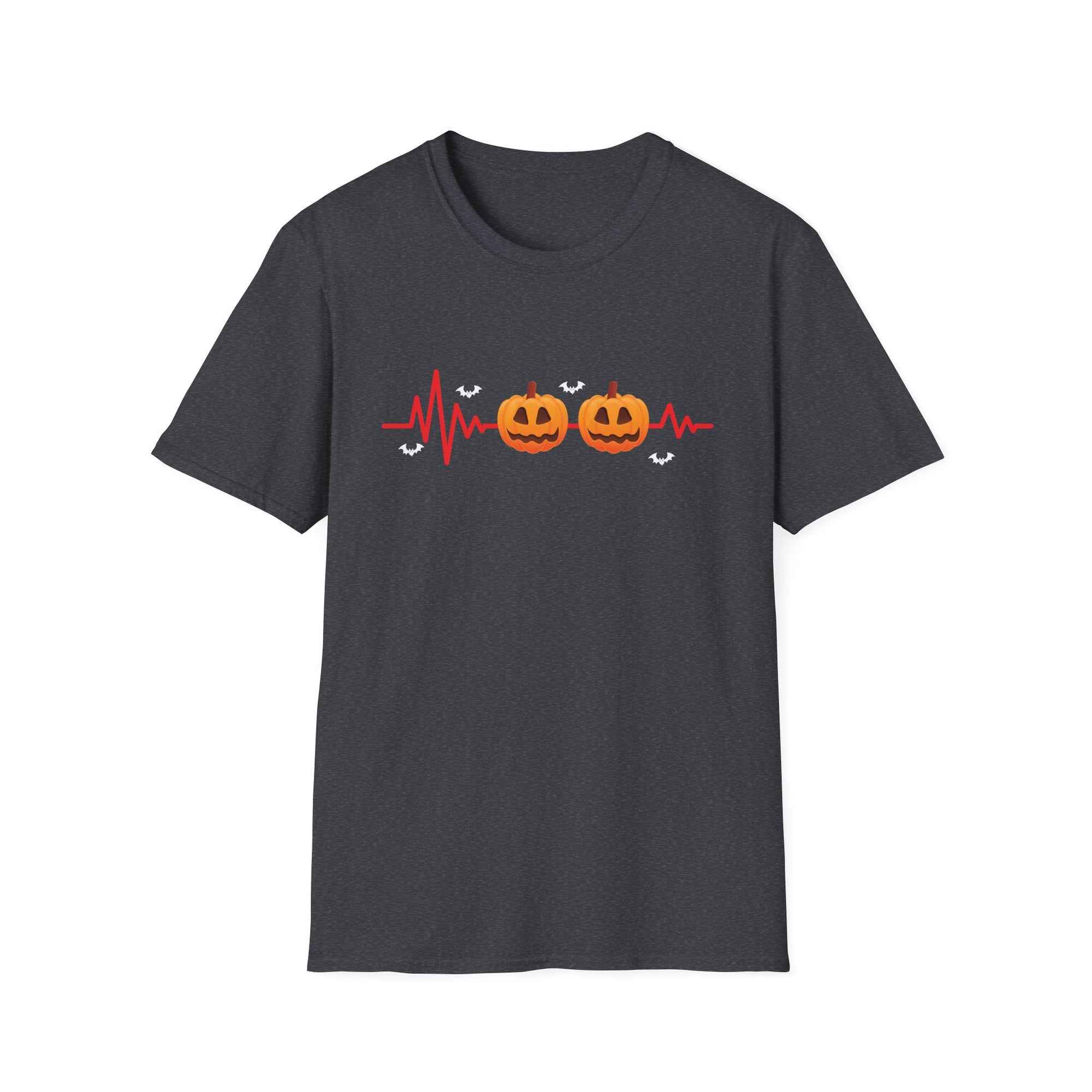 Halloween Pumpkin Heartbeat T-Shirt, Unisex Softstyle Tee, Fall Fashion, Spooky Season Apparel, Halloween Party Shirt, Unique Gift