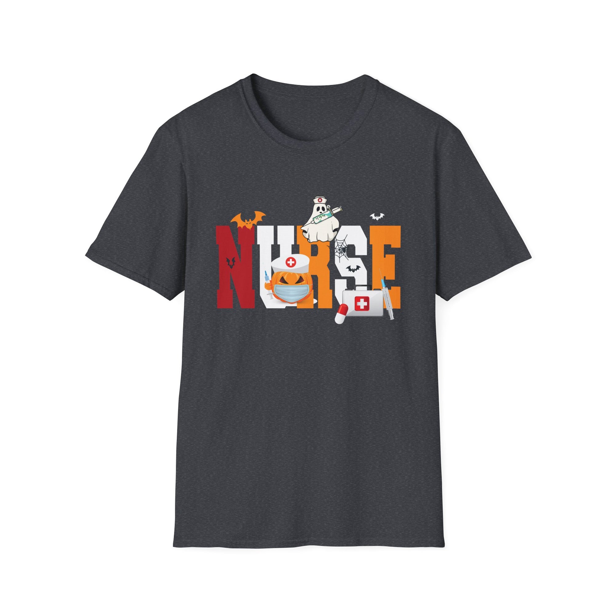 Halloween Nurse T-Shirt, Unisex Softstyle Tee, Spooky Shirt, Gift for Healthcare Workers, Fall Apparel, October Celebration