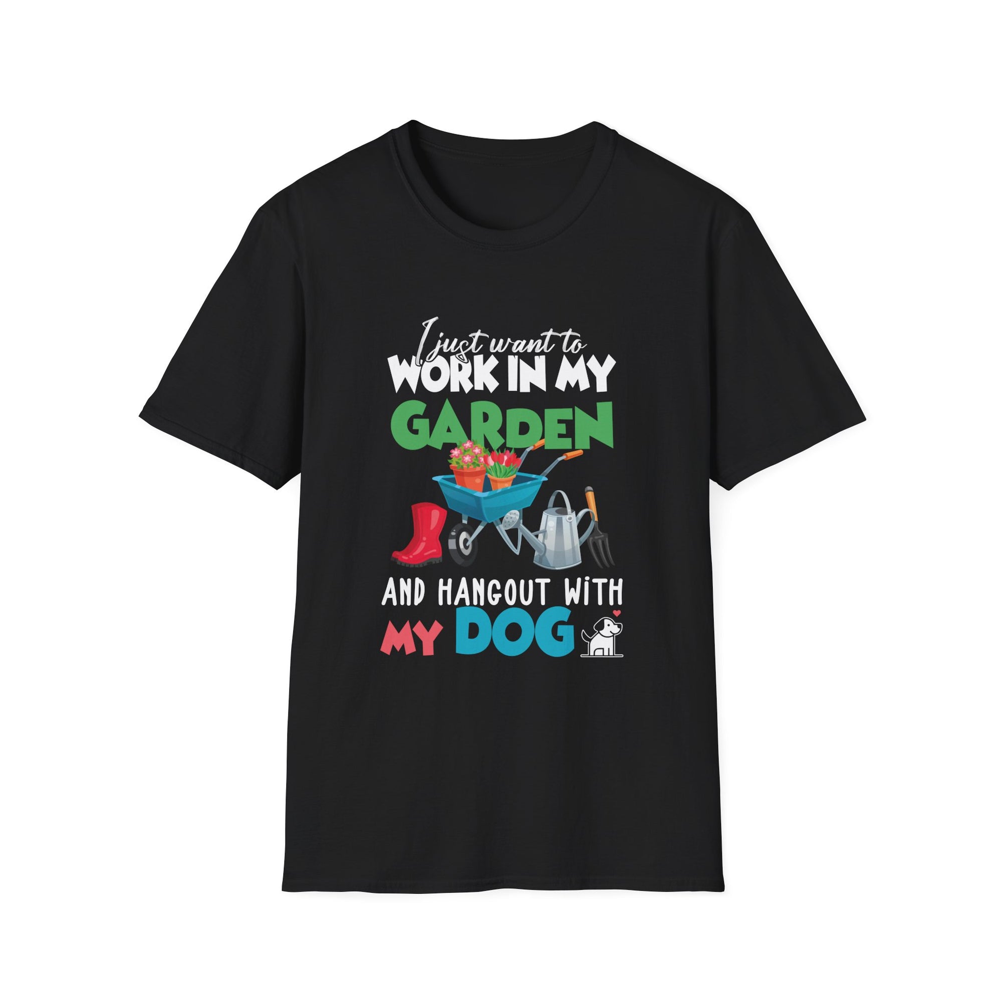 Garden Dog Lover T-Shirt, Unisex Gardening Tee, Pet Owner Gift, Hobbyist Apparel, Floral Graphic Tee, Outdoor Fun Clothing