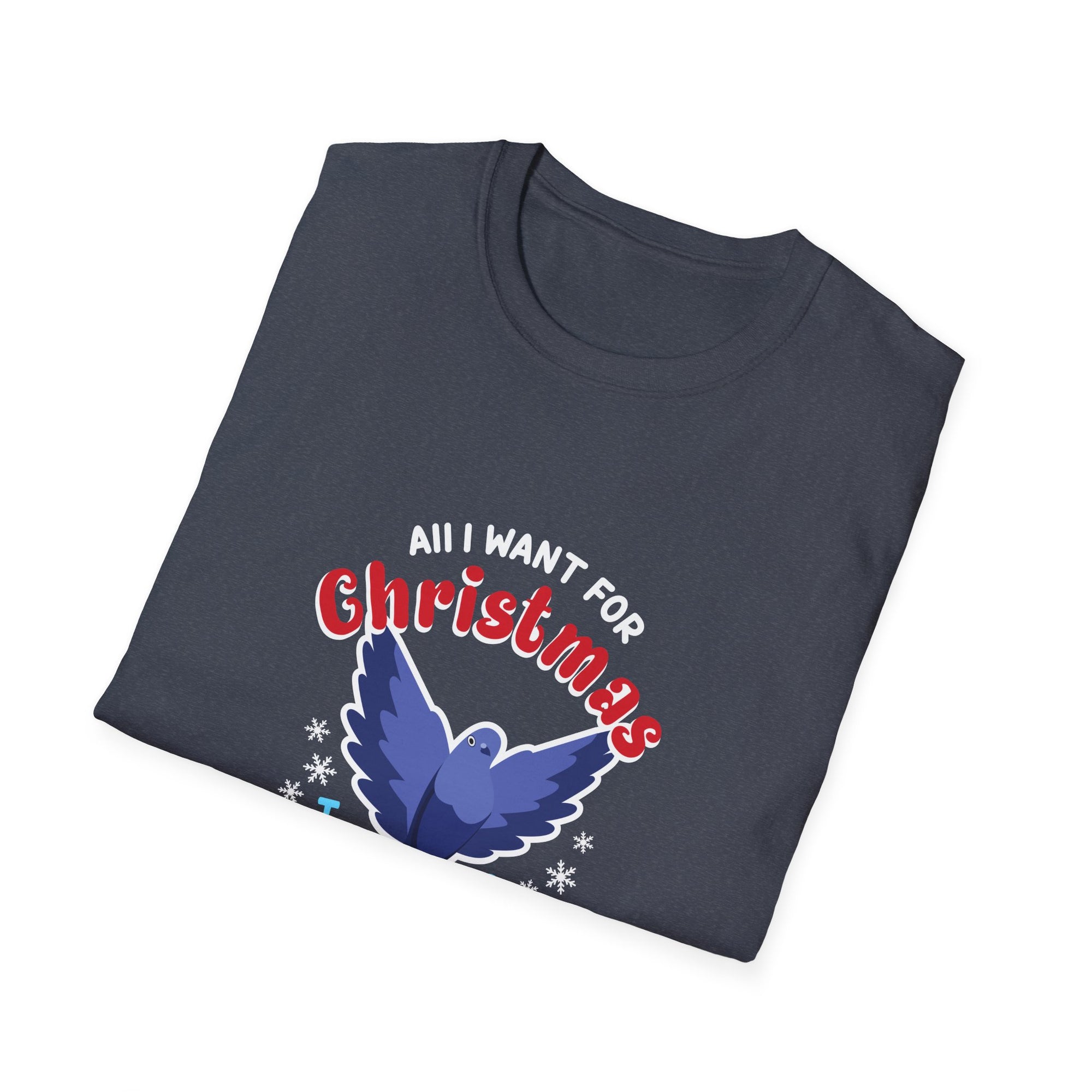 Christmas Pigeon T-Shirt, Funny Holiday Tee, Cute Gift for Cat Lovers, Christmas Apparel, Unisex Graphic Tee