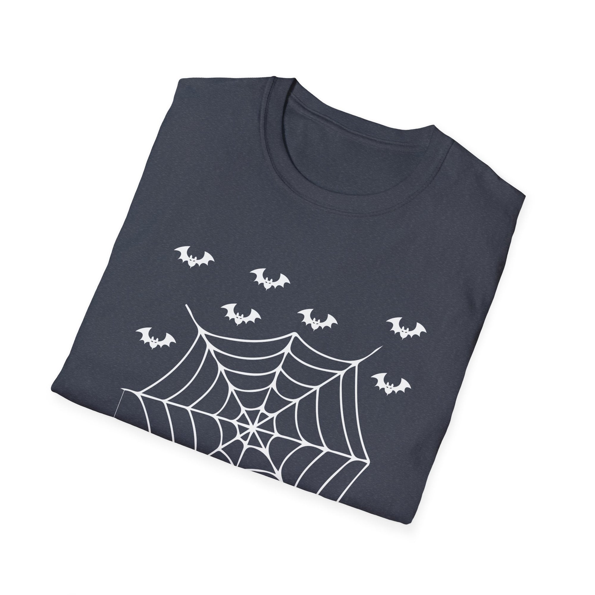 Halloween Spider Web T-Shirt, Unisex Spooky Tee, Bat Graphic Shirt, Perfect for Halloween Parties, Fall Fashion
