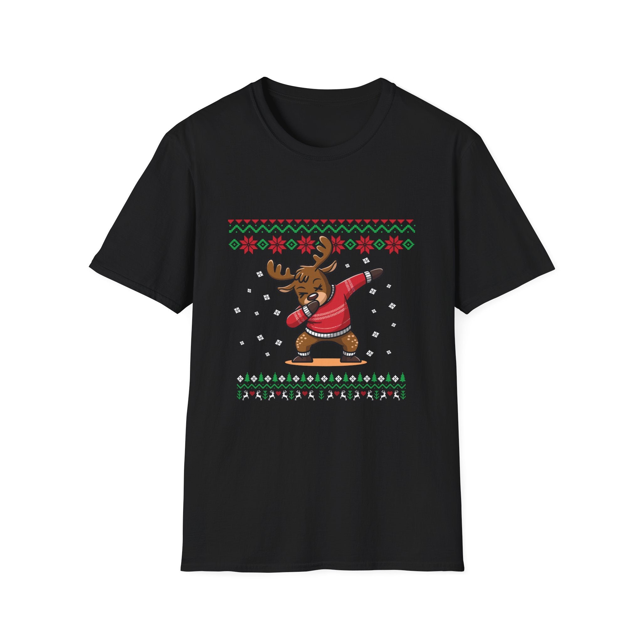 Festive Moose Graphic T-Shirt, Holiday Apparel, Unisex Christmas Shirt, Ugly Sweater Tee, Cute Winter Outfit