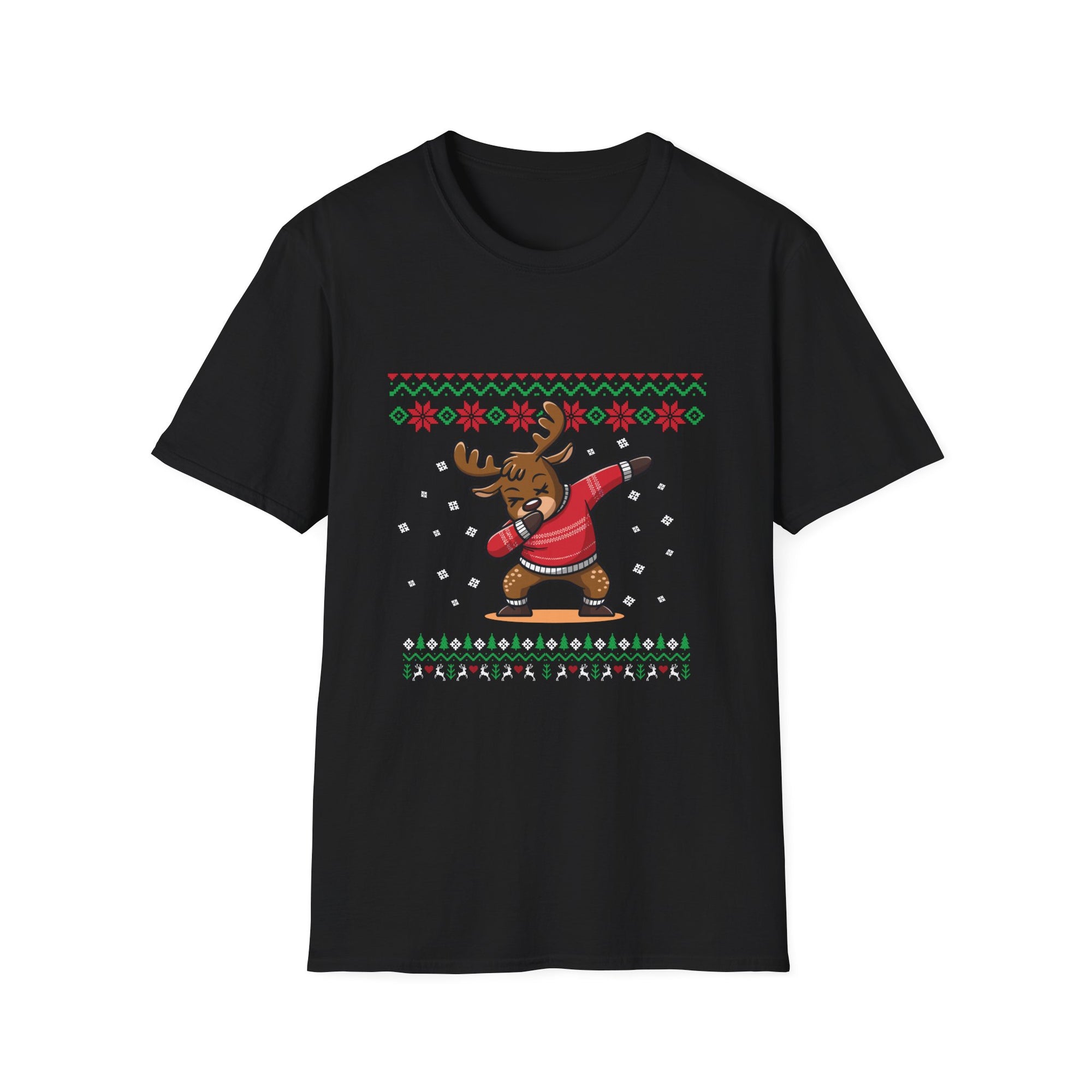 Festive Moose Graphic T-Shirt, Holiday Apparel, Unisex Christmas Shirt, Ugly Sweater Tee, Cute Winter Outfit