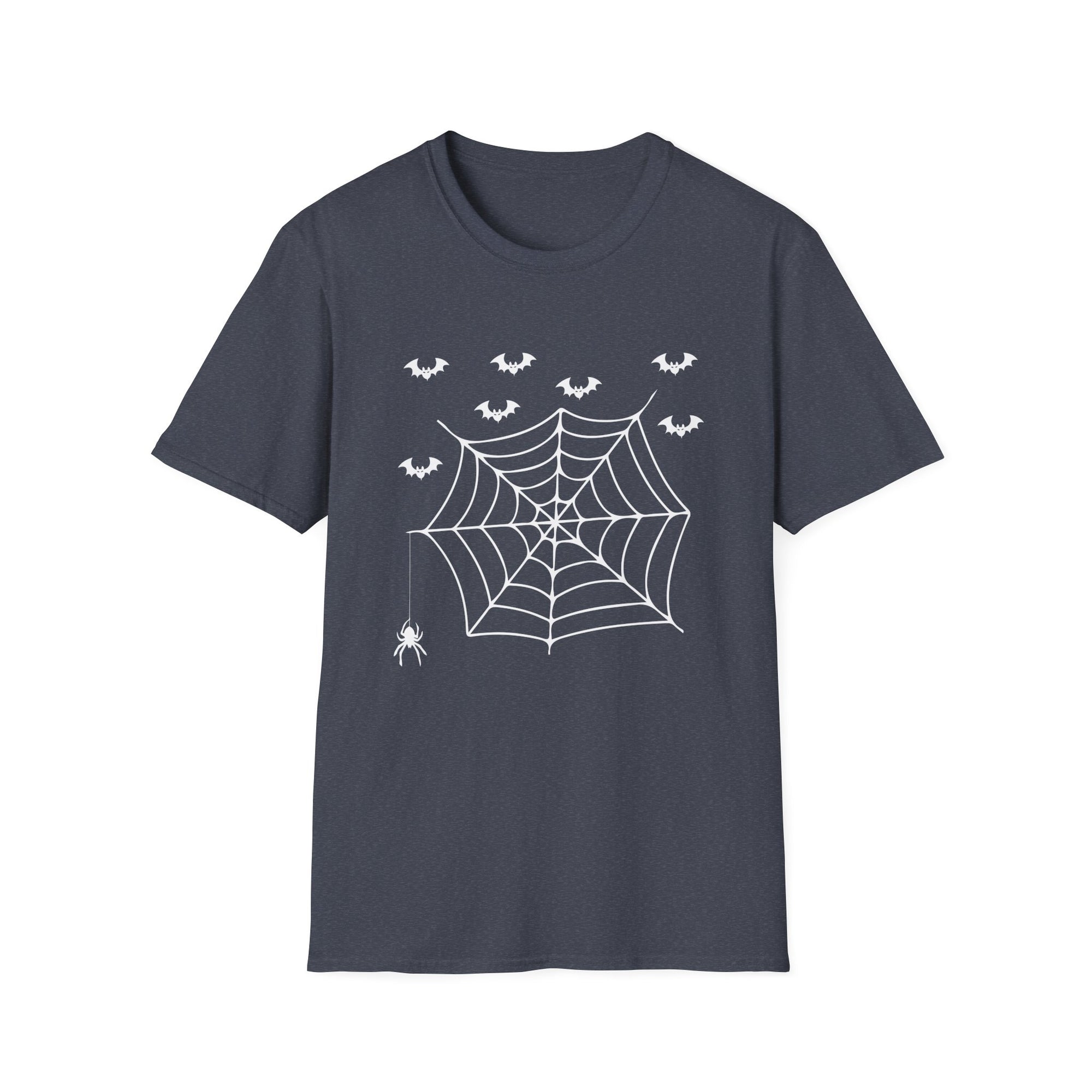 Halloween Spider Web T-Shirt, Unisex Spooky Tee, Bat Graphic Shirt, Perfect for Halloween Parties, Fall Fashion