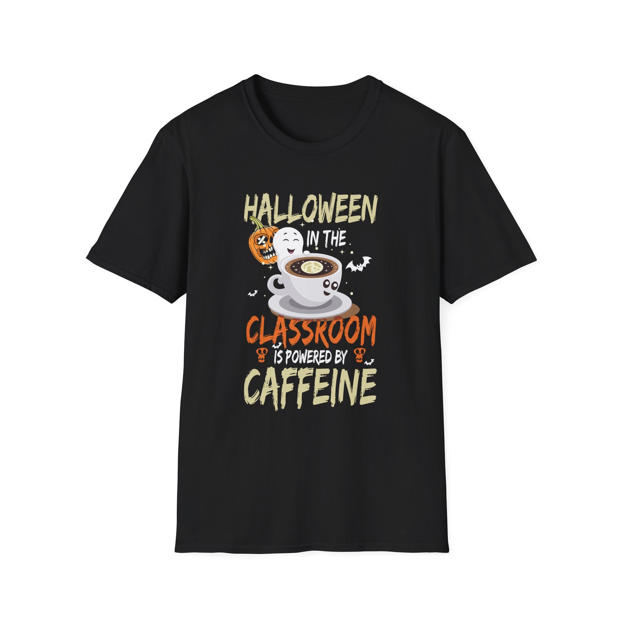 Halloween Classroom Caffeine T-Shirt, Cute Teacher Tee, Funny Halloween Gift, Unisex Softstyle Shirt, Coffee Lover Apparel