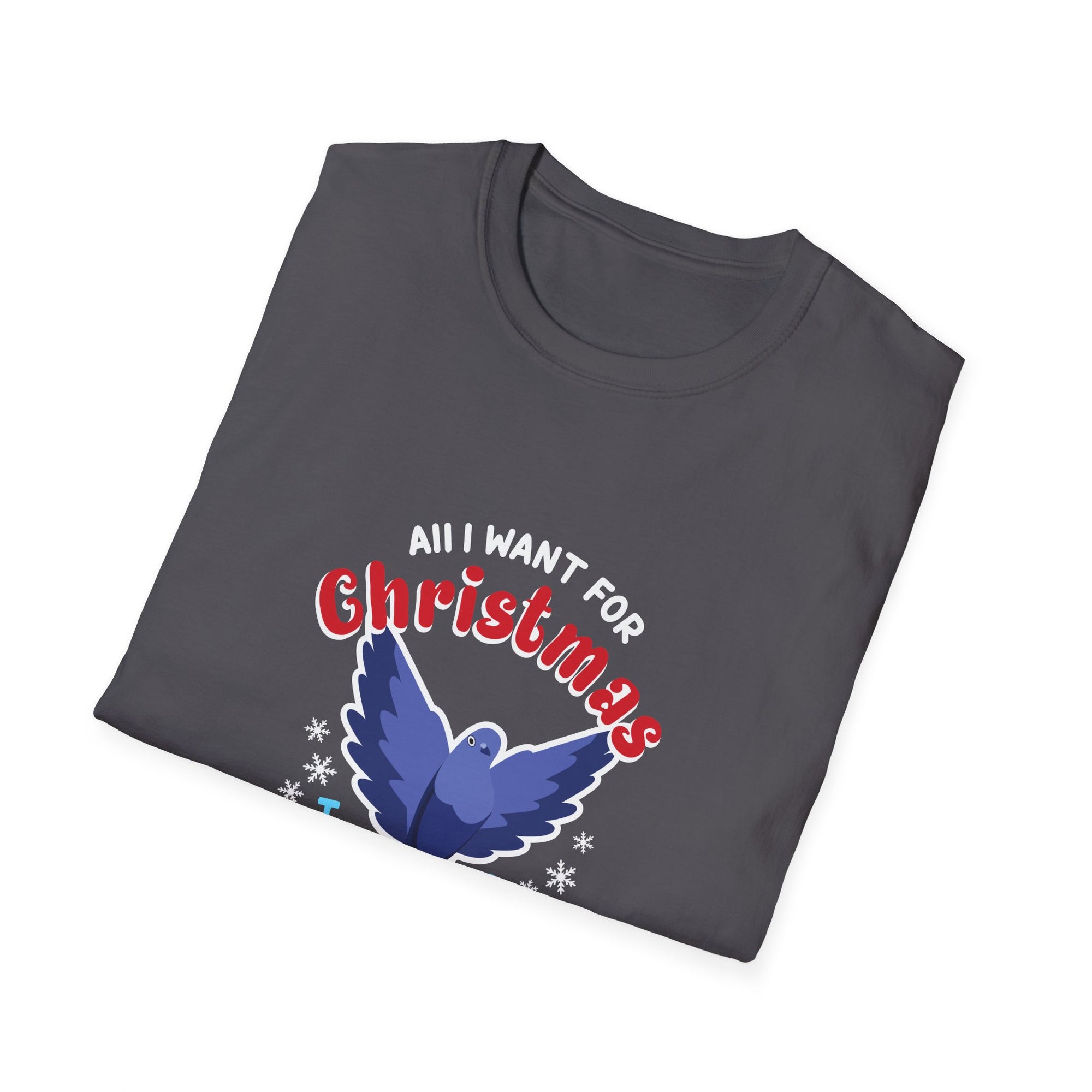 Christmas Pigeon T-Shirt, Funny Holiday Tee, Cute Gift for Cat Lovers, Christmas Apparel, Unisex Graphic Tee