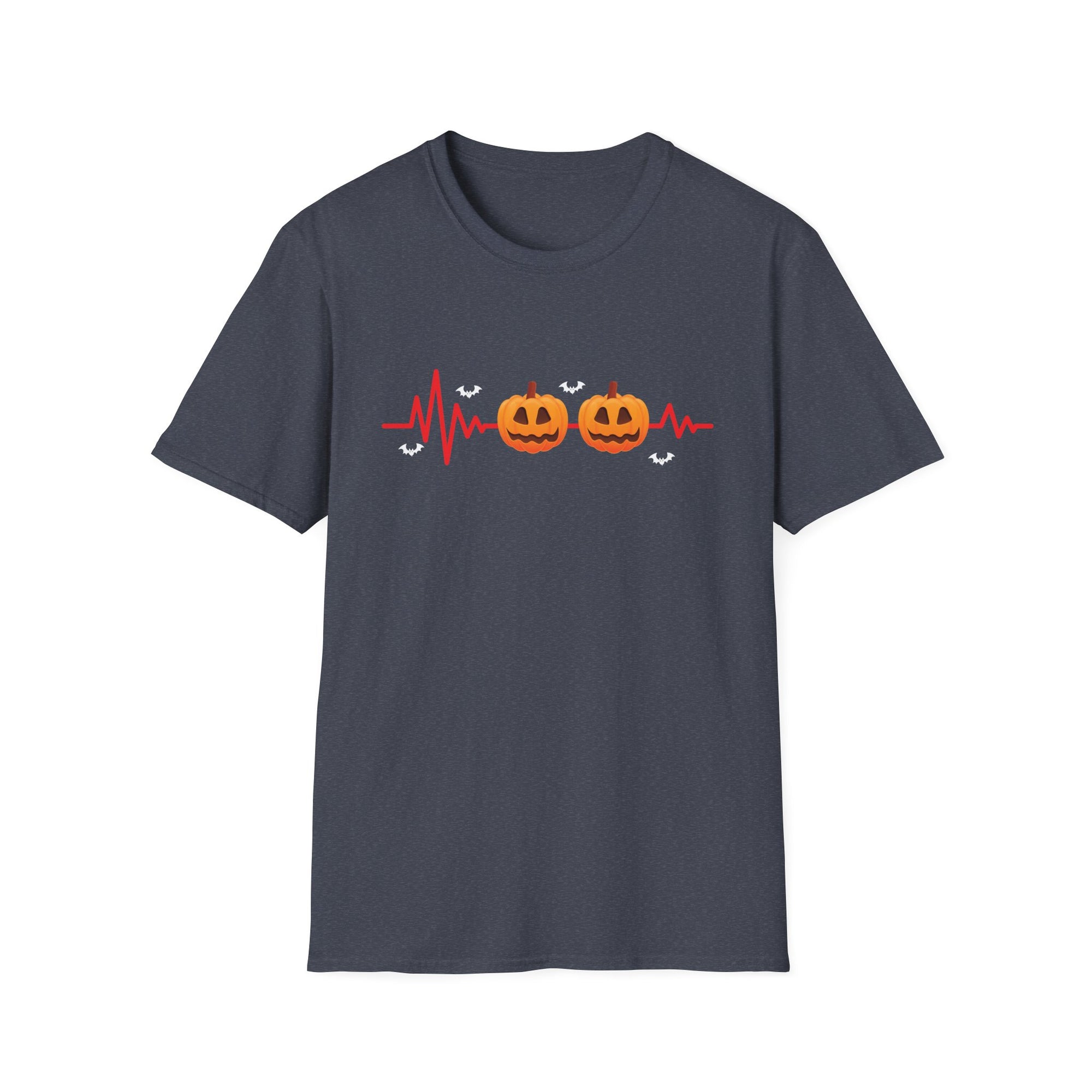 Halloween Pumpkin Heartbeat T-Shirt, Unisex Softstyle Tee, Fall Fashion, Spooky Season Apparel, Halloween Party Shirt, Unique Gift