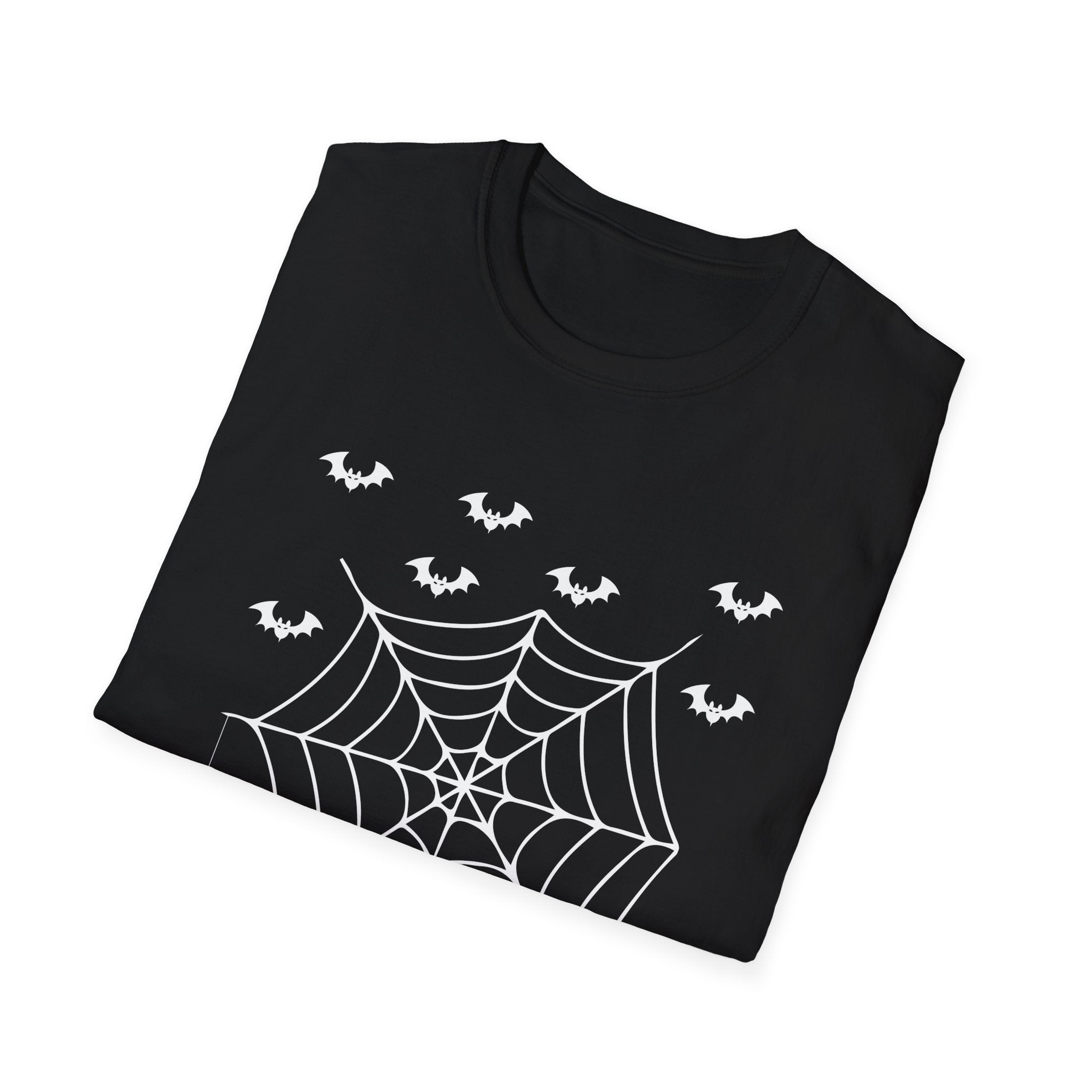 Halloween Spider Web T-Shirt, Unisex Spooky Tee, Bat Graphic Shirt, Perfect for Halloween Parties, Fall Fashion