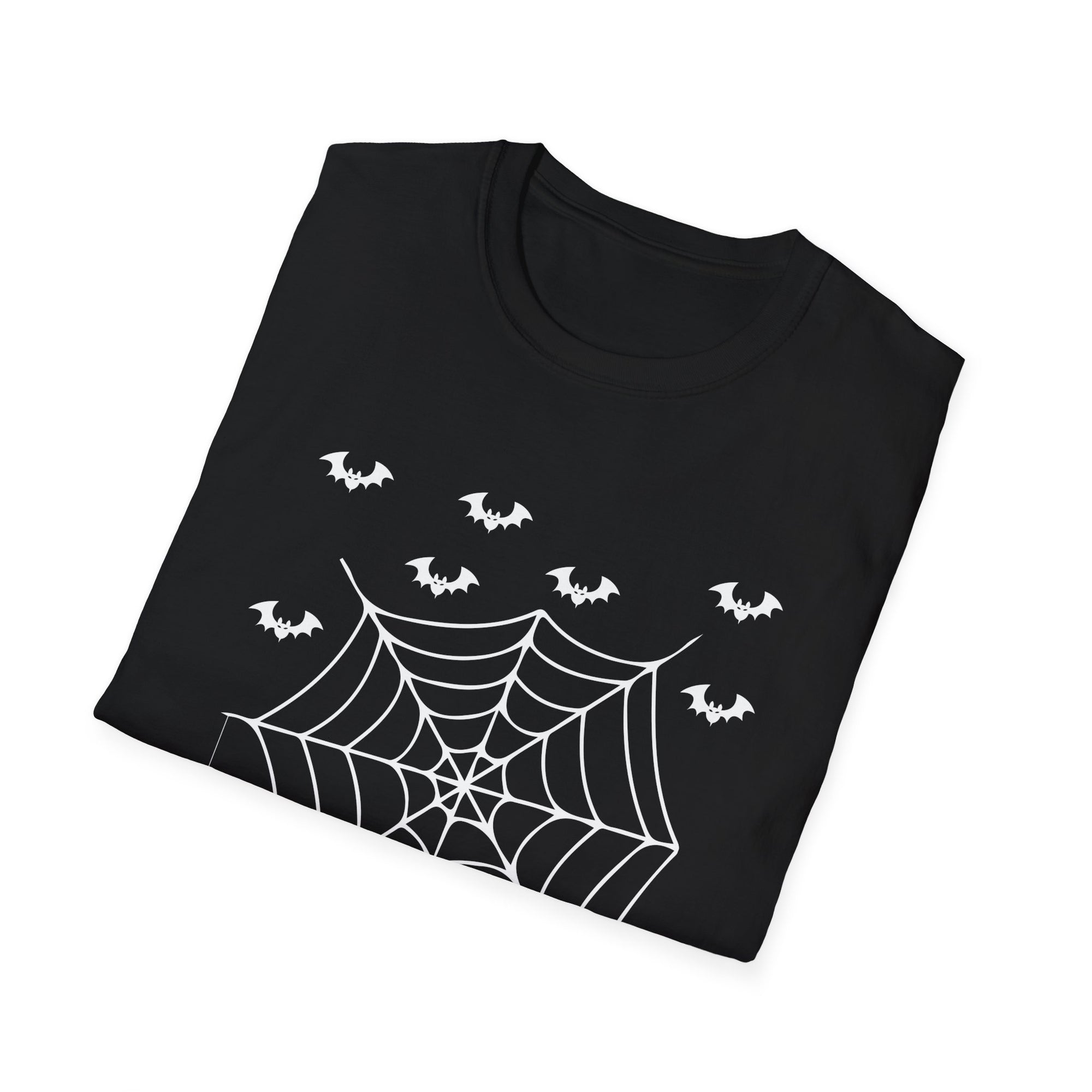 Halloween Spider Web T-Shirt, Unisex Spooky Tee, Bat Graphic Shirt, Perfect for Halloween Parties, Fall Fashion