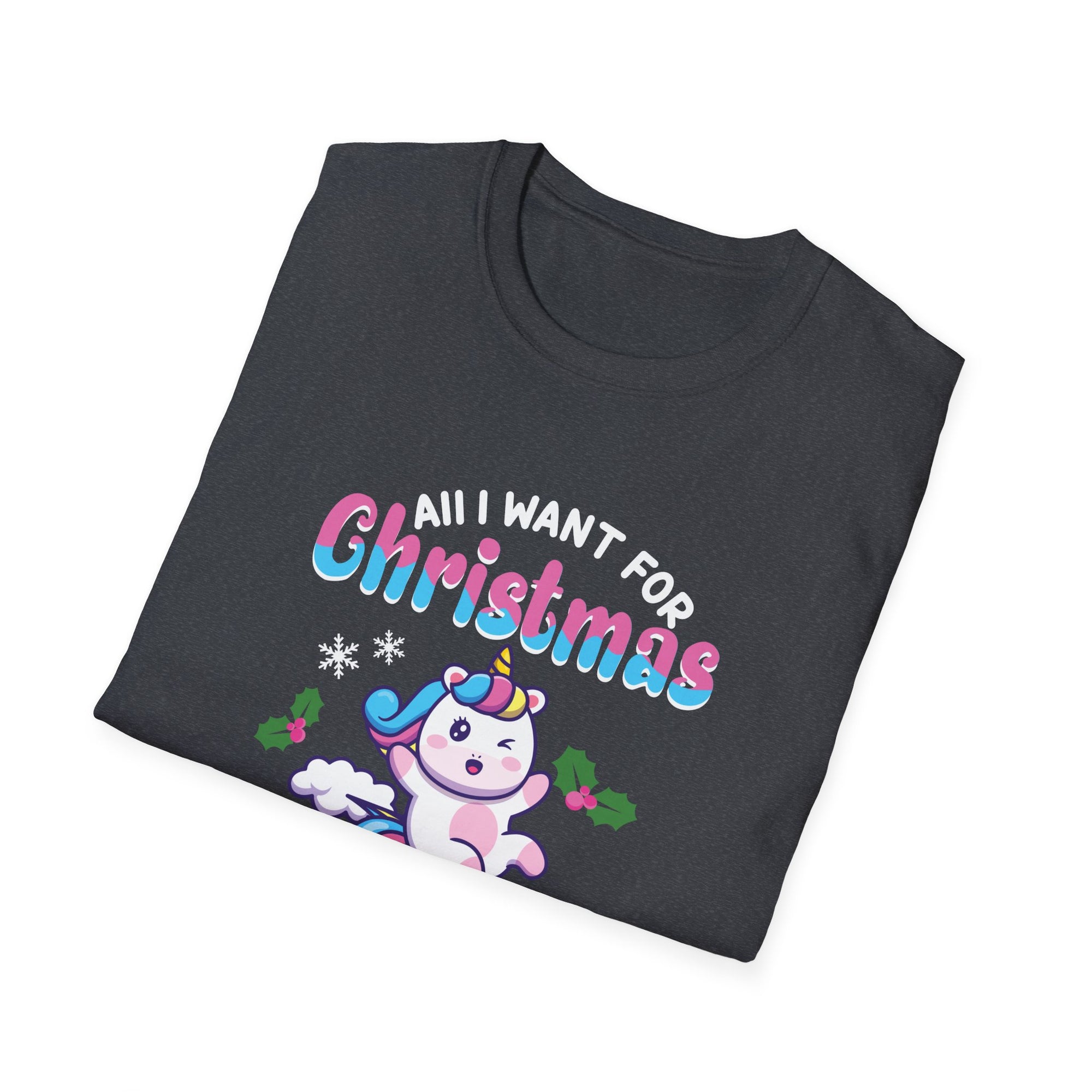 Unicorn Christmas T-Shirt, Cute Holiday Tee, Unicorn Lover Gift, Unisex Softstyle Tee, Christmas Apparel, Fun Gift Idea