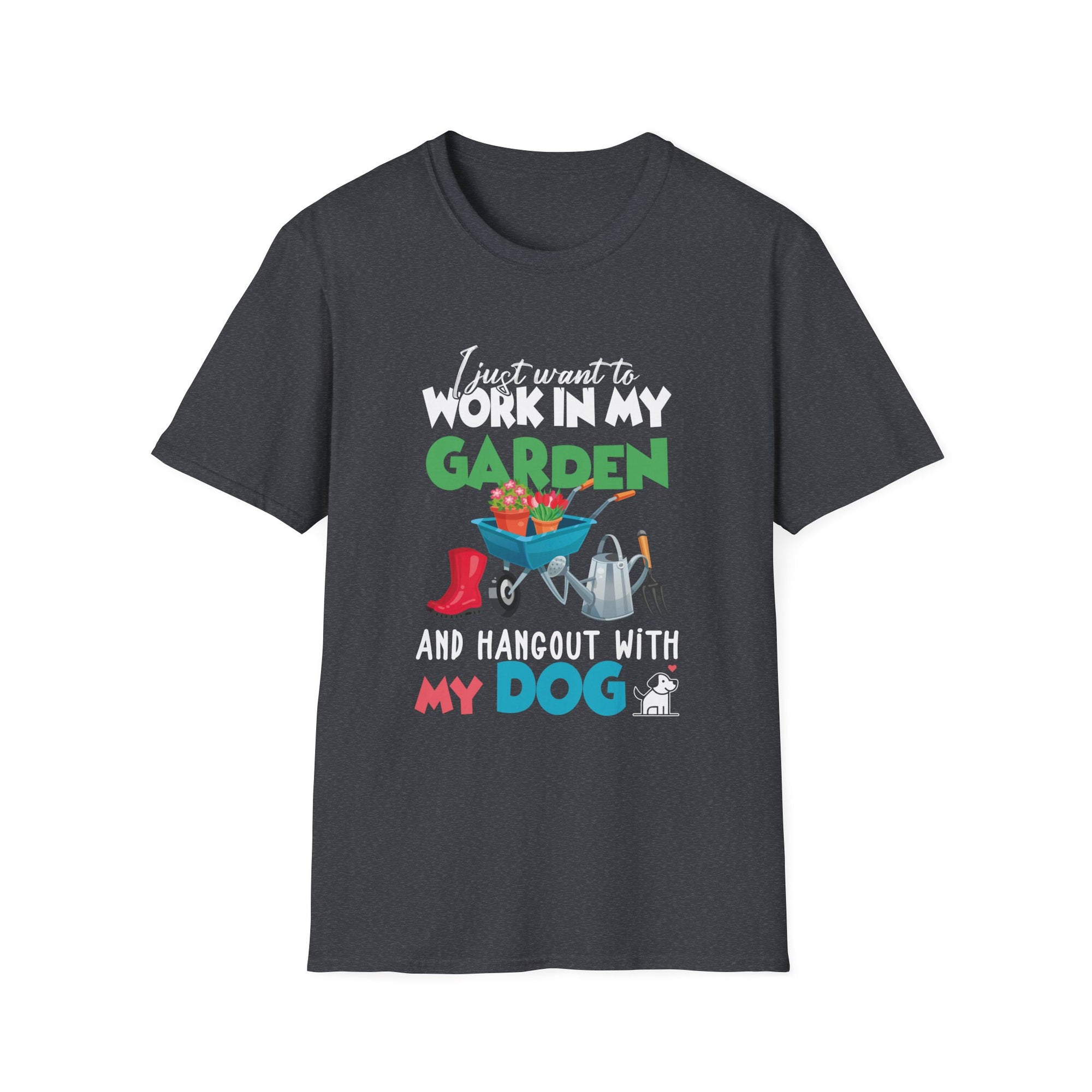 Garden Dog Lover T-Shirt, Unisex Gardening Tee, Pet Owner Gift, Hobbyist Apparel, Floral Graphic Tee, Outdoor Fun Clothing