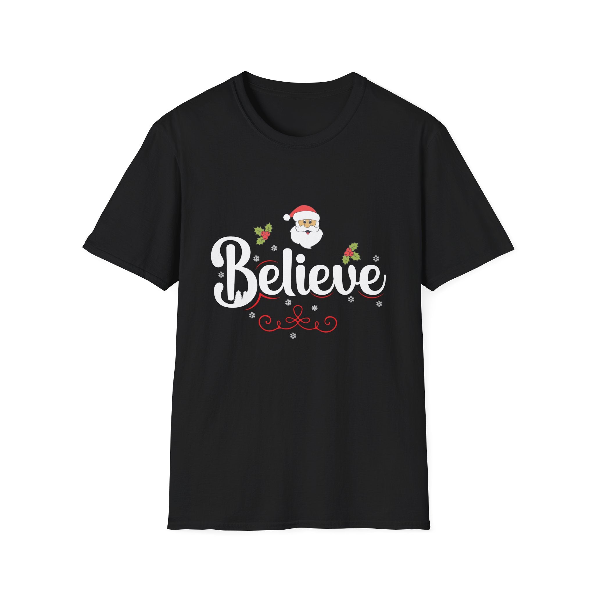 Festive 'Believe' Unisex Softstyle T-Shirt | Christmas Tee, Holiday Gift, Santa Shirt, Gift for Her, Casual Wear