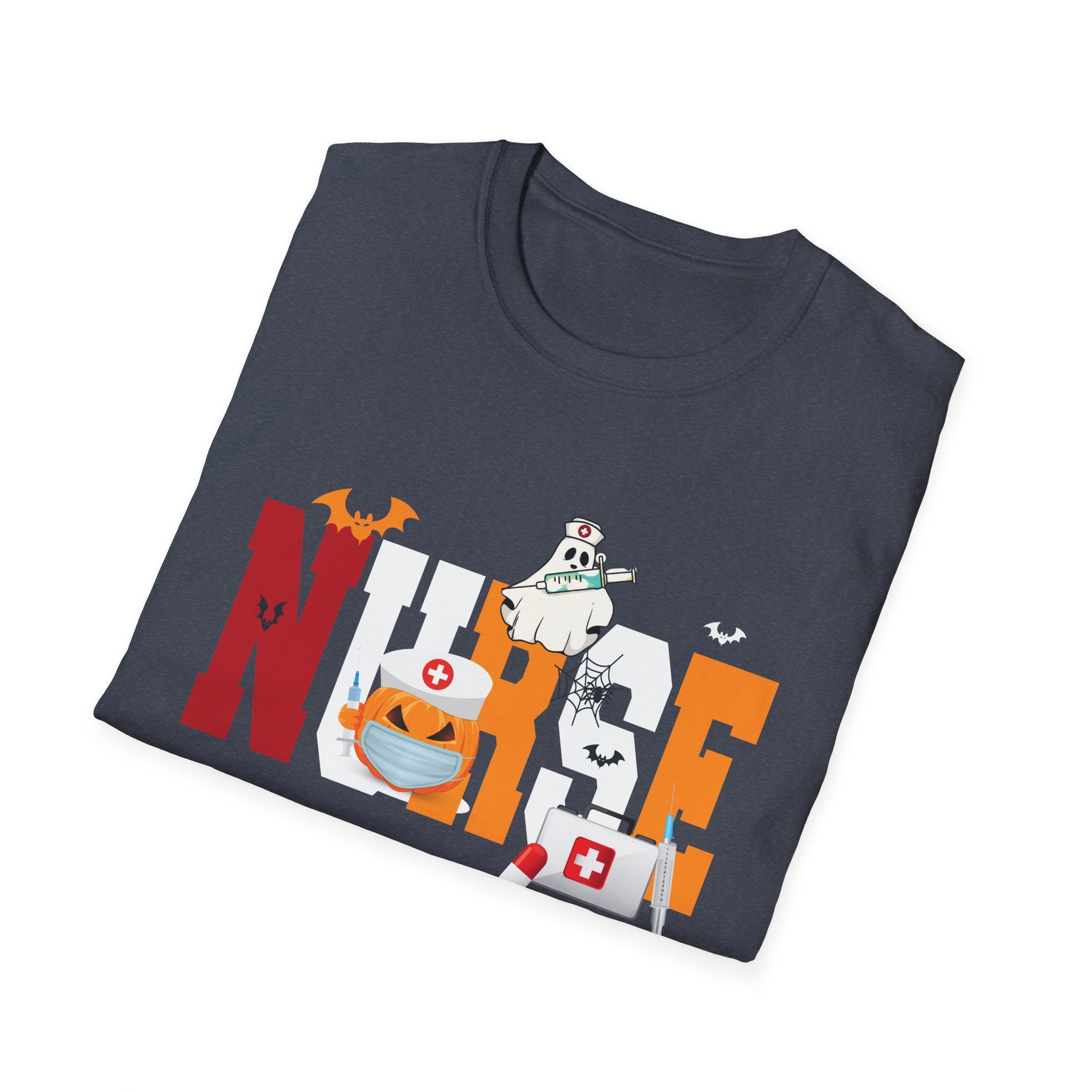 Halloween Nurse T-Shirt, Unisex Softstyle Tee, Spooky Shirt, Gift for Healthcare Workers, Fall Apparel, October Celebration