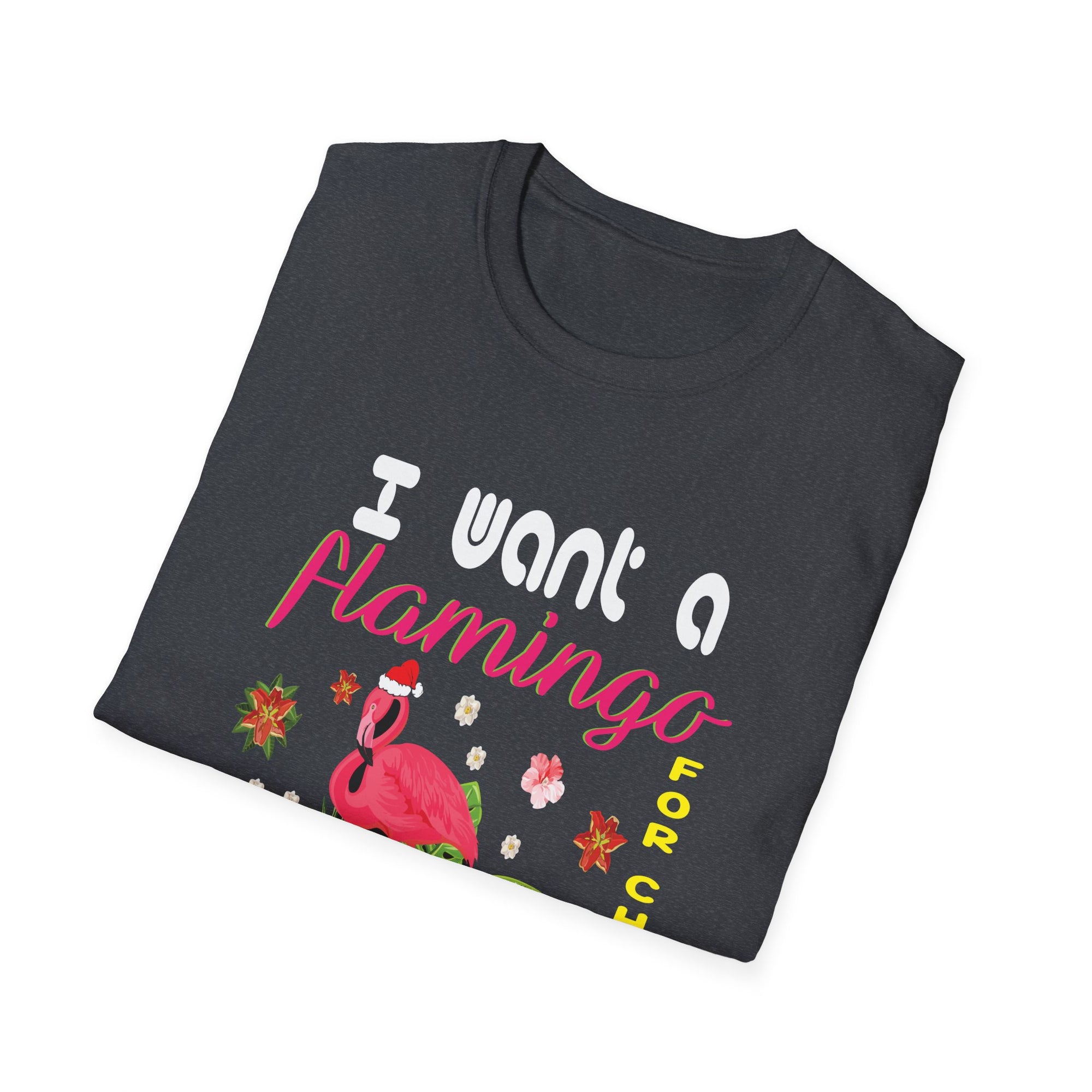 Funny Christmas Flamingo T-Shirt, Unisex Tee, Holiday Gift, Quirky Christmas Apparel, Tropical Festive Shirt, Cute Party Top
