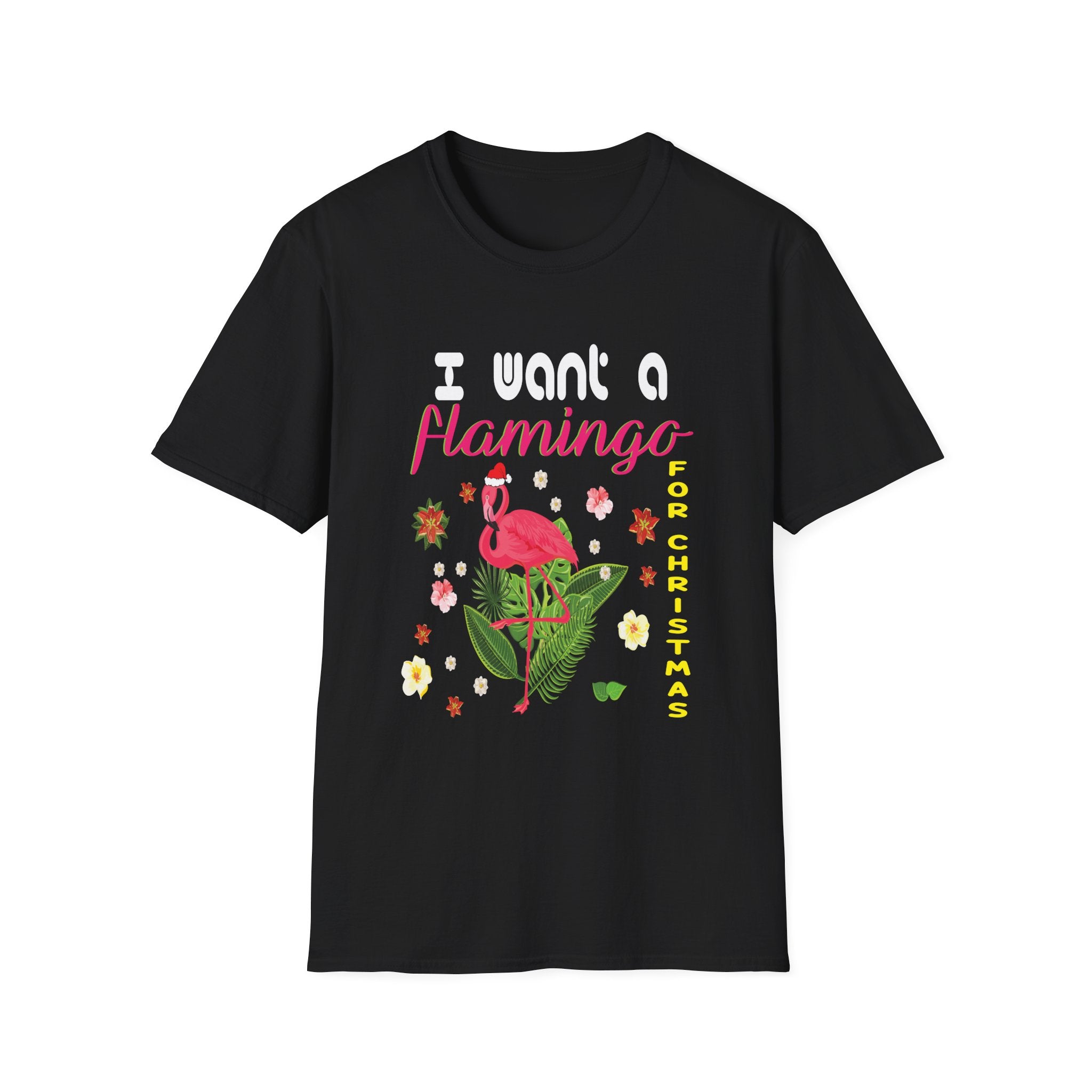 Funny Christmas Flamingo T-Shirt, Unisex Tee, Holiday Gift, Quirky Christmas Apparel, Tropical Festive Shirt, Cute Party Top