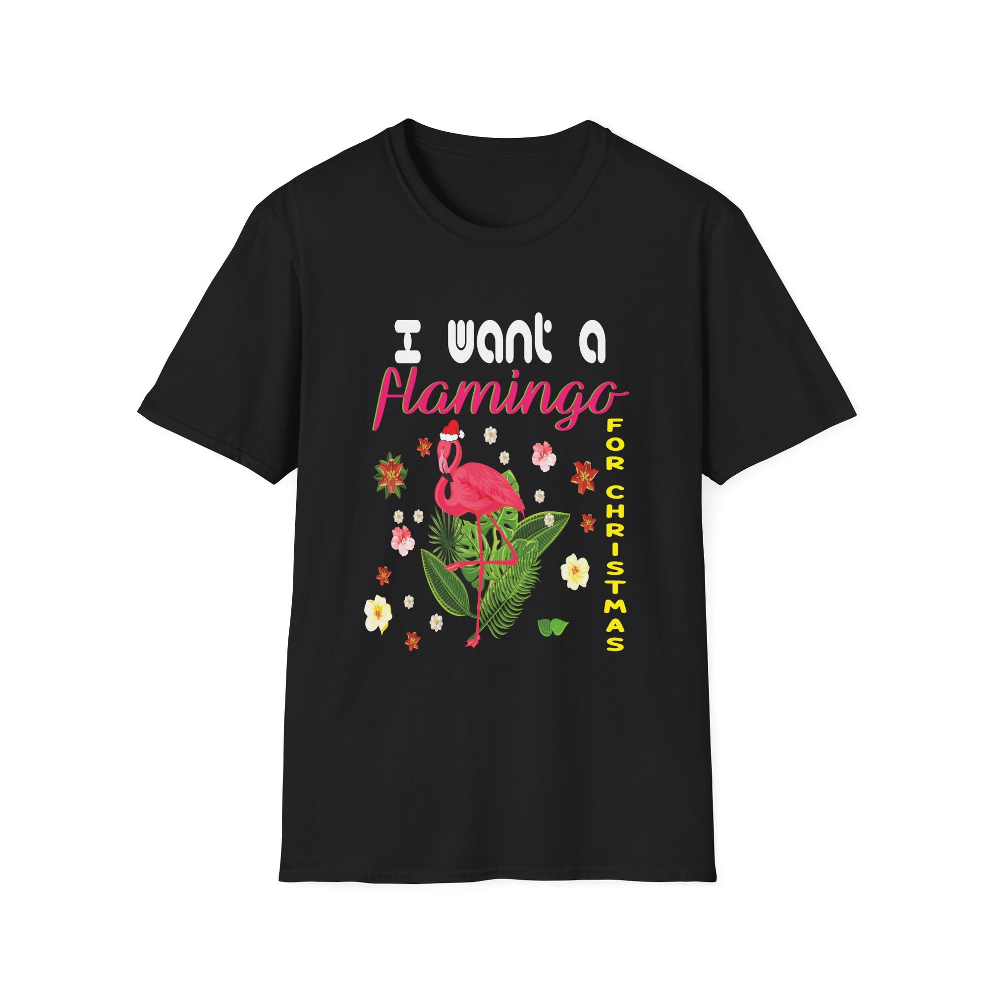 Funny Christmas Flamingo T-Shirt, Unisex Tee, Holiday Gift, Quirky Christmas Apparel, Tropical Festive Shirt, Cute Party Top