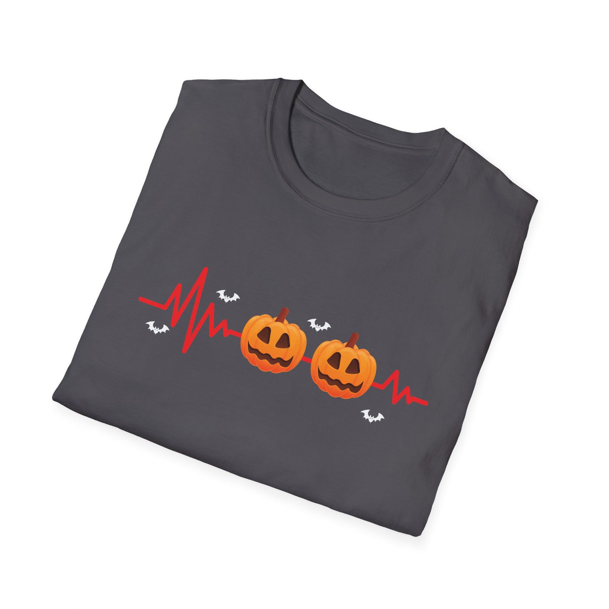 Halloween Pumpkin Heartbeat T-Shirt, Unisex Softstyle Tee, Fall Fashion, Spooky Season Apparel, Halloween Party Shirt, Unique Gift
