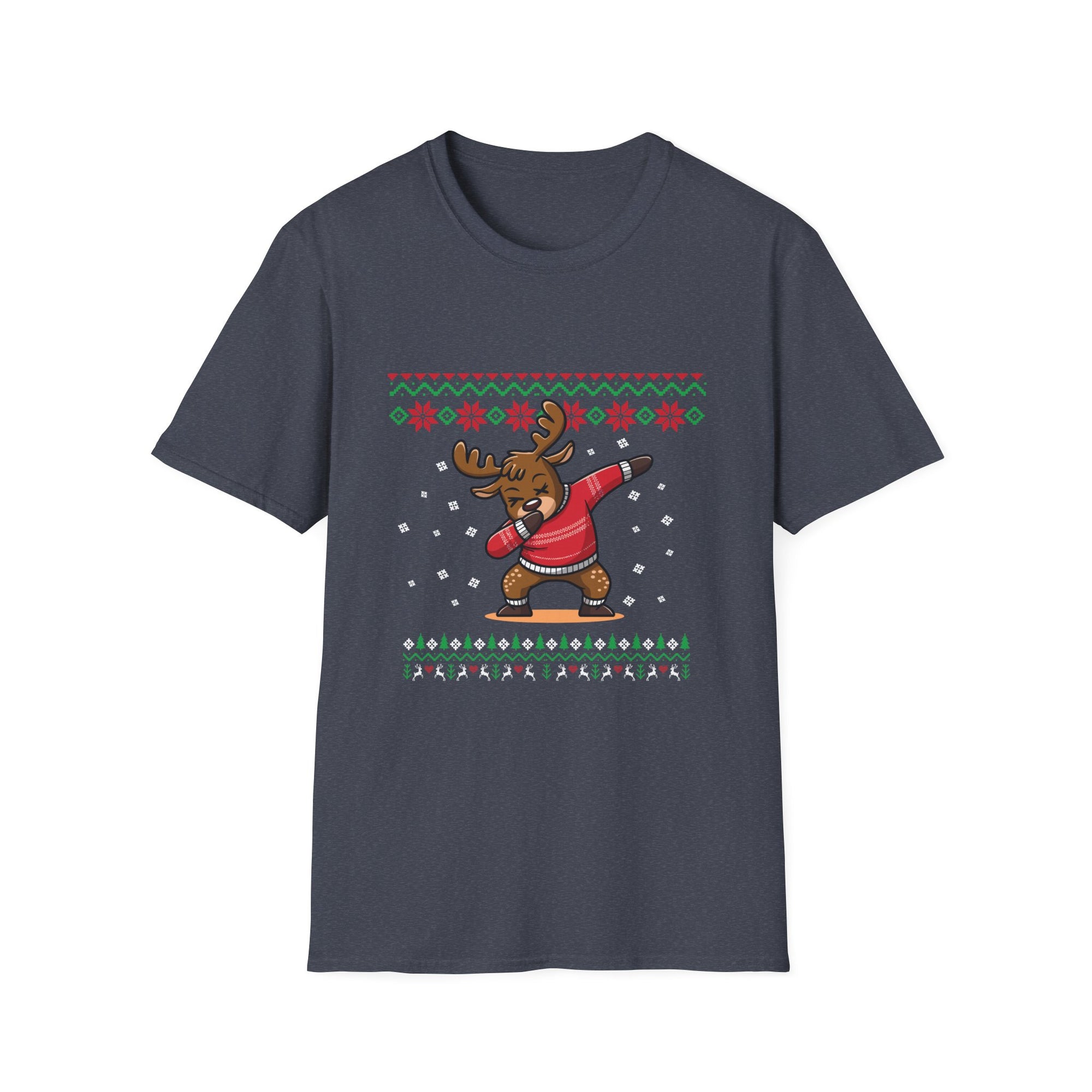 Festive Moose Graphic T-Shirt, Holiday Apparel, Unisex Christmas Shirt, Ugly Sweater Tee, Cute Winter Outfit