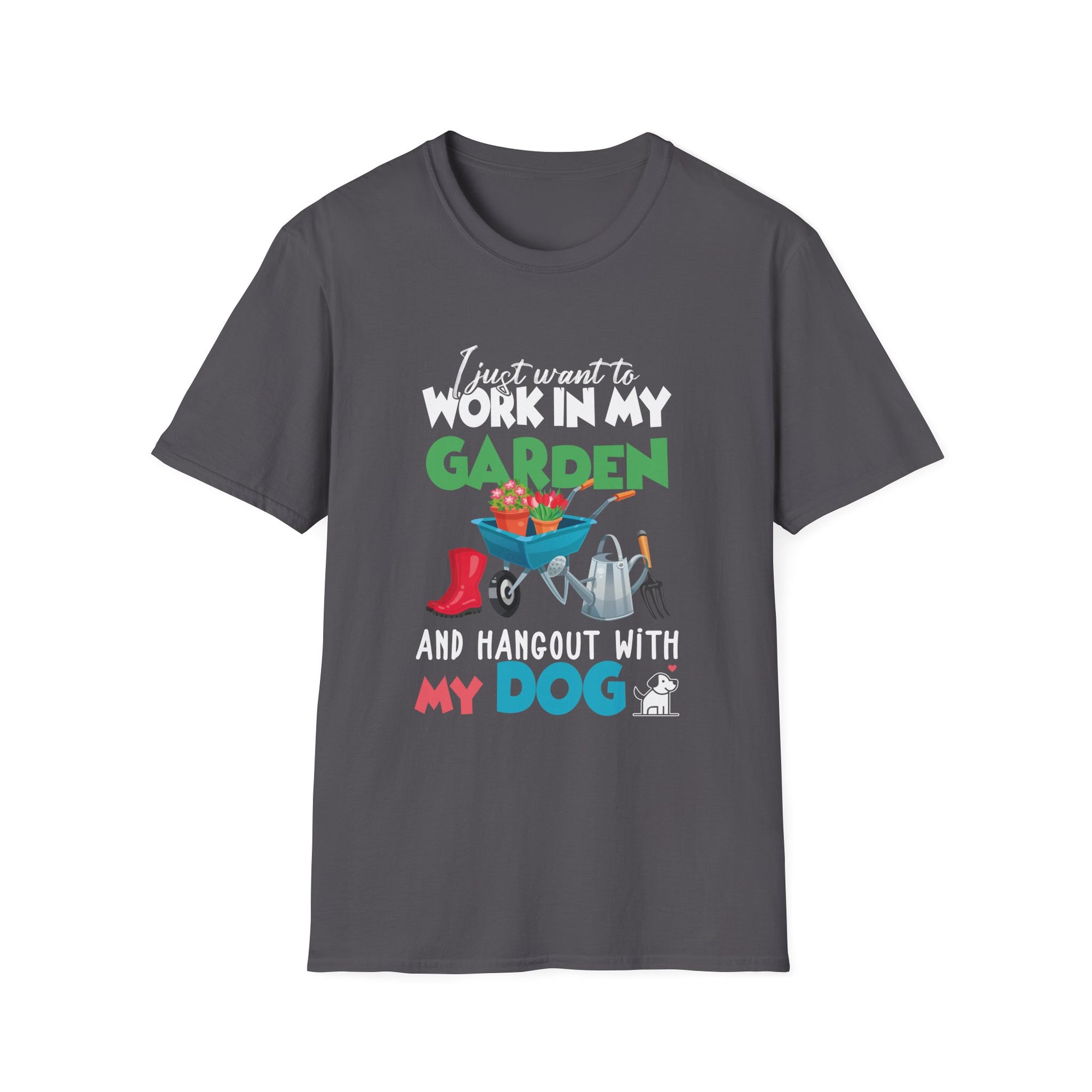 Garden Dog Lover T-Shirt, Unisex Gardening Tee, Pet Owner Gift, Hobbyist Apparel, Floral Graphic Tee, Outdoor Fun Clothing