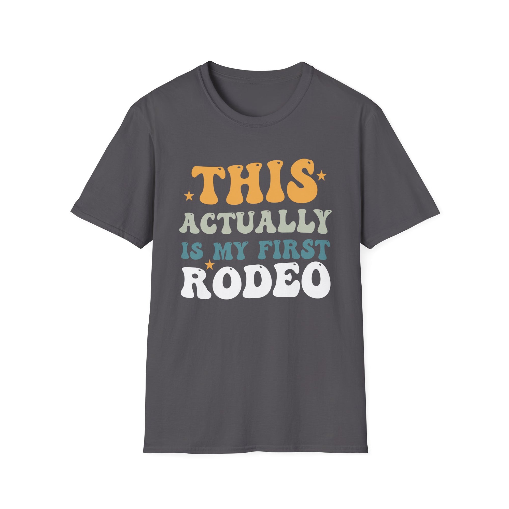First Rodeo Unisex Softstyle T-Shirt - Fun Event Shirt, Cowboy Theme Tee, Gift for Rodeo Fans, Casual Wear, Graphic Tee