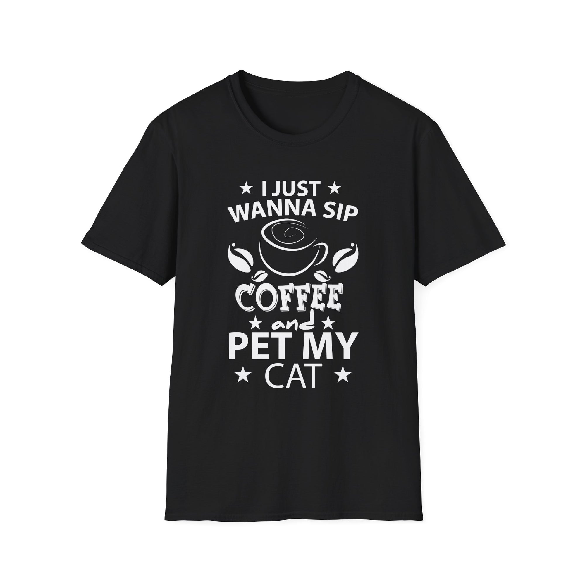 Coffee Lover Cat T-Shirt, Unisex Softstyle Tee for Pet Owners, Gift for Cat Lovers, Funny Coffee Shirt, Animal Lover Apparel, Cat Mom Gift