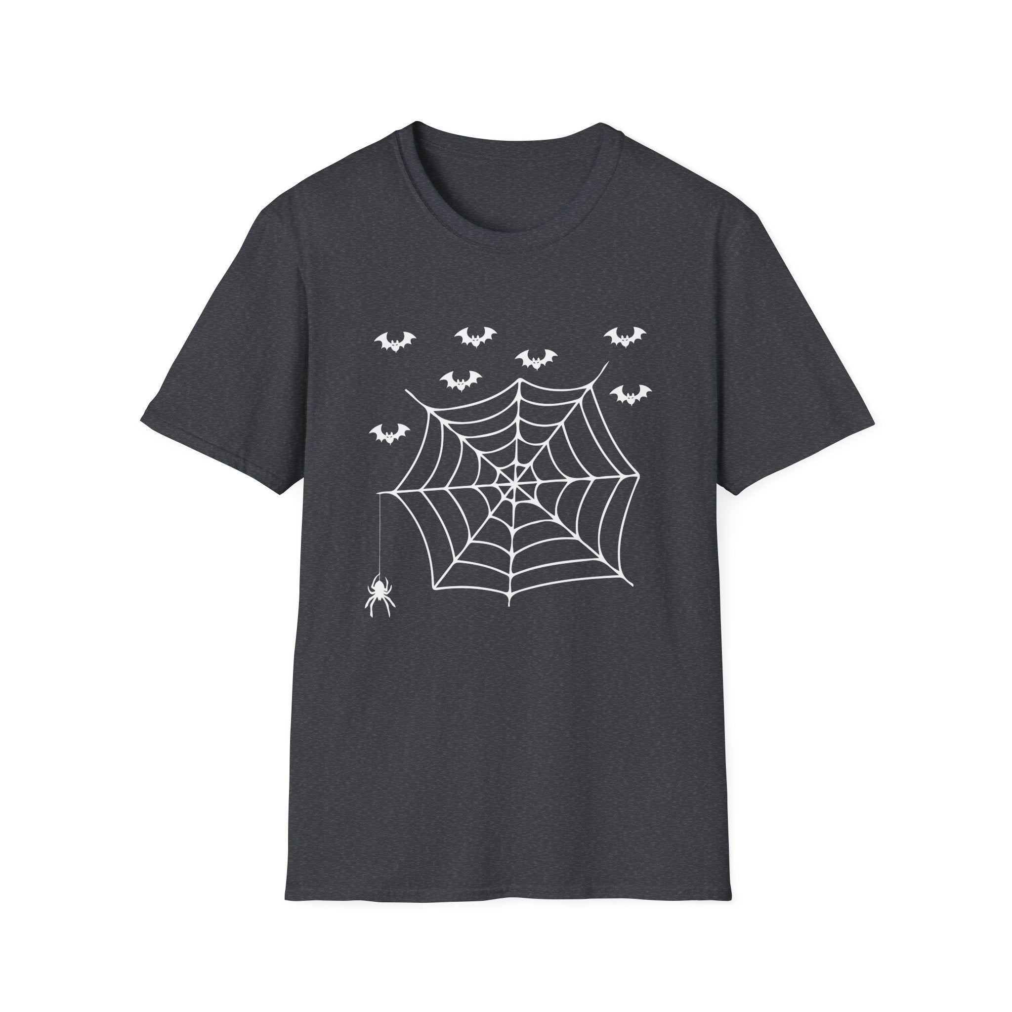 Halloween Spider Web T-Shirt, Unisex Spooky Tee, Bat Graphic Shirt, Perfect for Halloween Parties, Fall Fashion