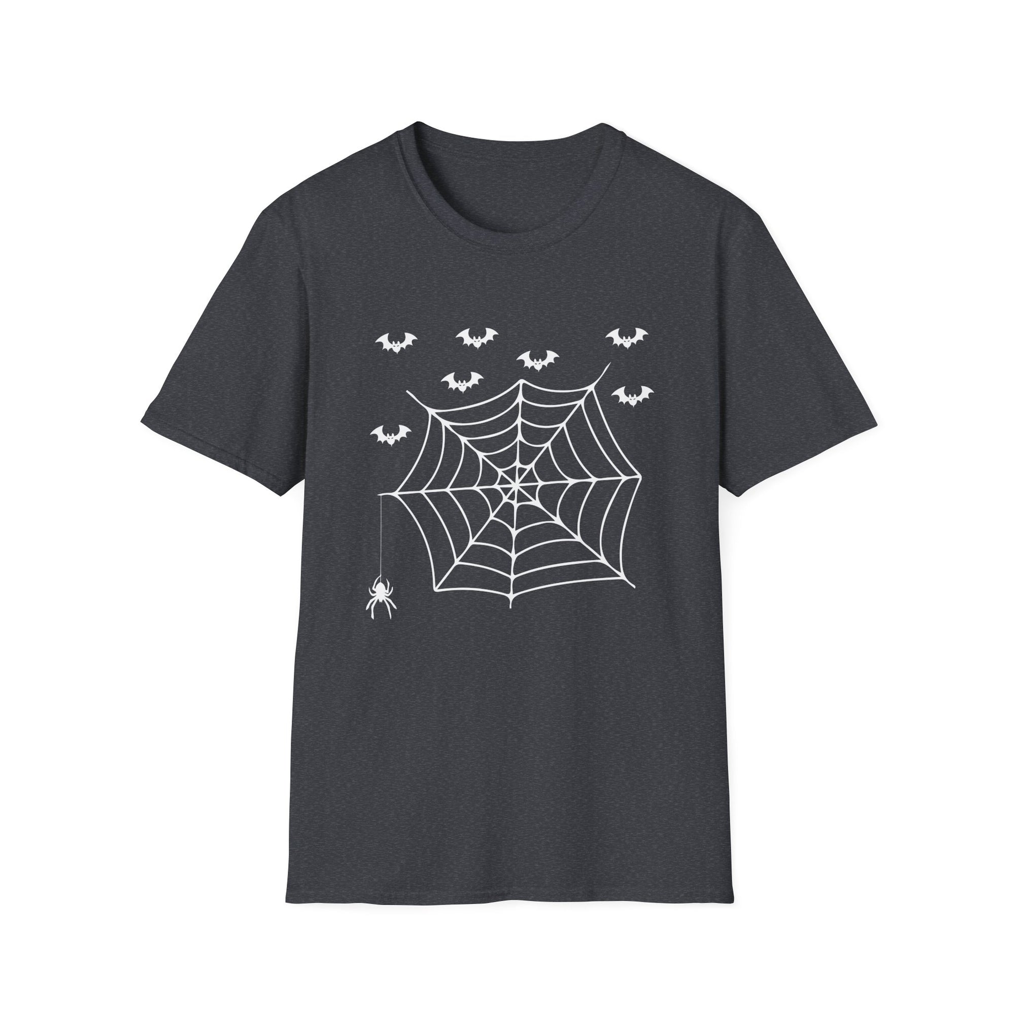 Halloween Spider Web T-Shirt, Unisex Spooky Tee, Bat Graphic Shirt, Perfect for Halloween Parties, Fall Fashion