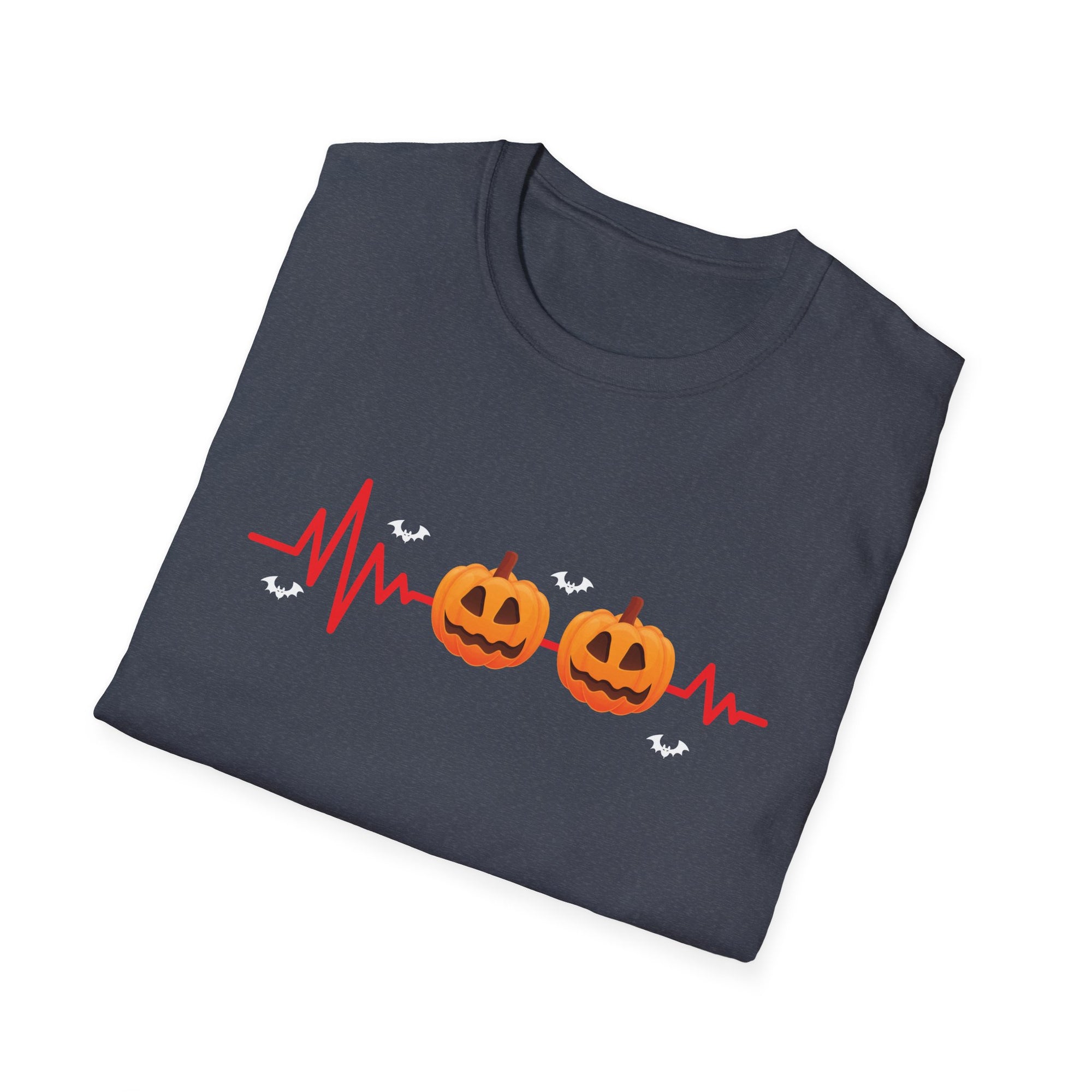 Halloween Pumpkin Heartbeat T-Shirt, Unisex Softstyle Tee, Fall Fashion, Spooky Season Apparel, Halloween Party Shirt, Unique Gift