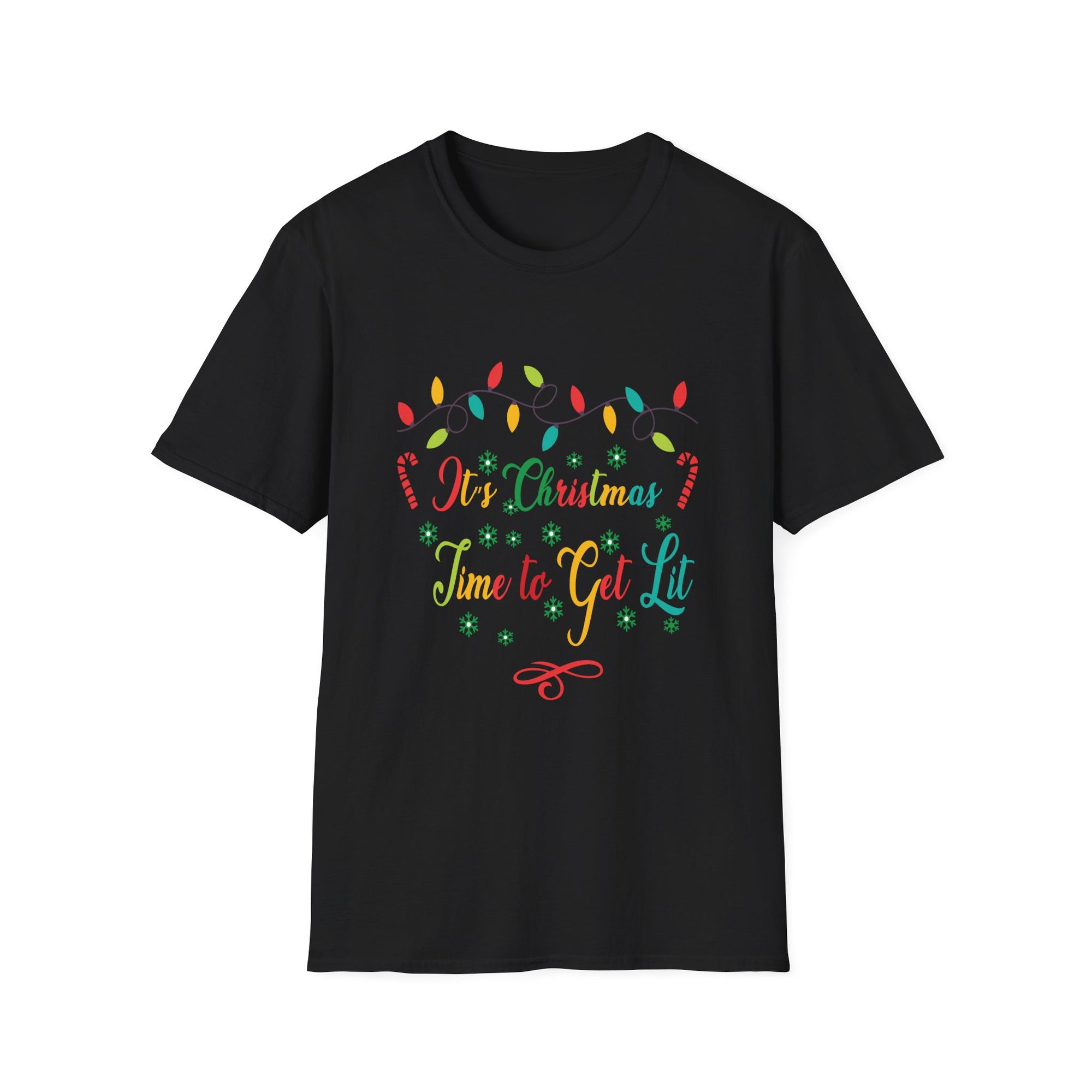 Christmas 'Time to Get Lit' Unisex Softstyle T-Shirt, Holiday Gift Tee, Festive Apparel, Christmas Party Shirt, Fun Holiday Wear