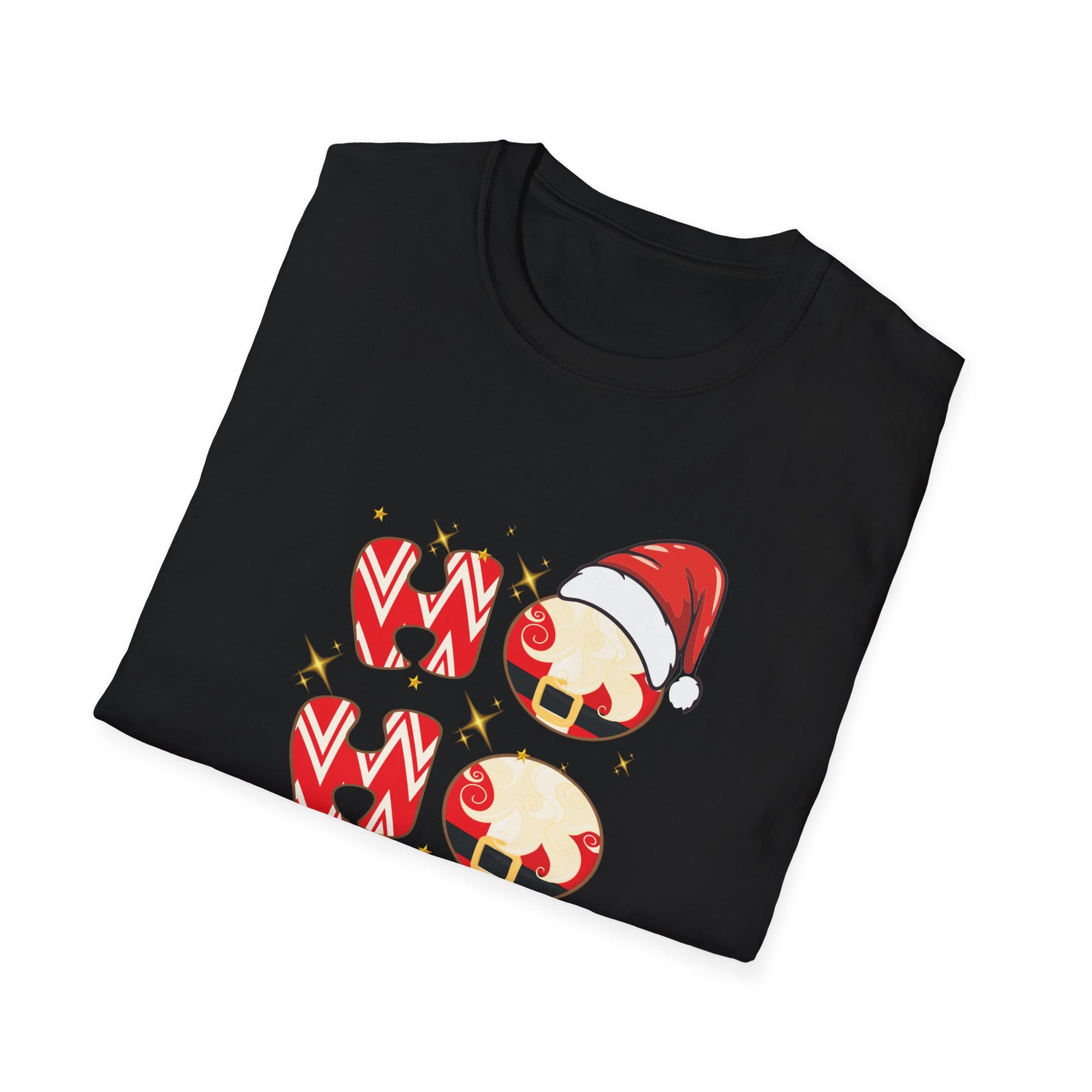 Festive Holiday T-Shirt: Cute Santa and Candy Cane Design, Christmas Gift, Unisex Softstyle Tee, Merry Christmas Shirt, Holiday Apparel