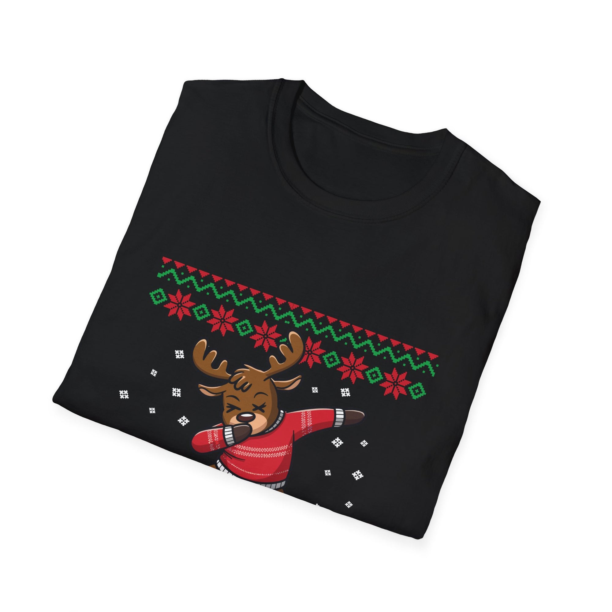 Festive Moose Graphic T-Shirt, Holiday Apparel, Unisex Christmas Shirt, Ugly Sweater Tee, Cute Winter Outfit