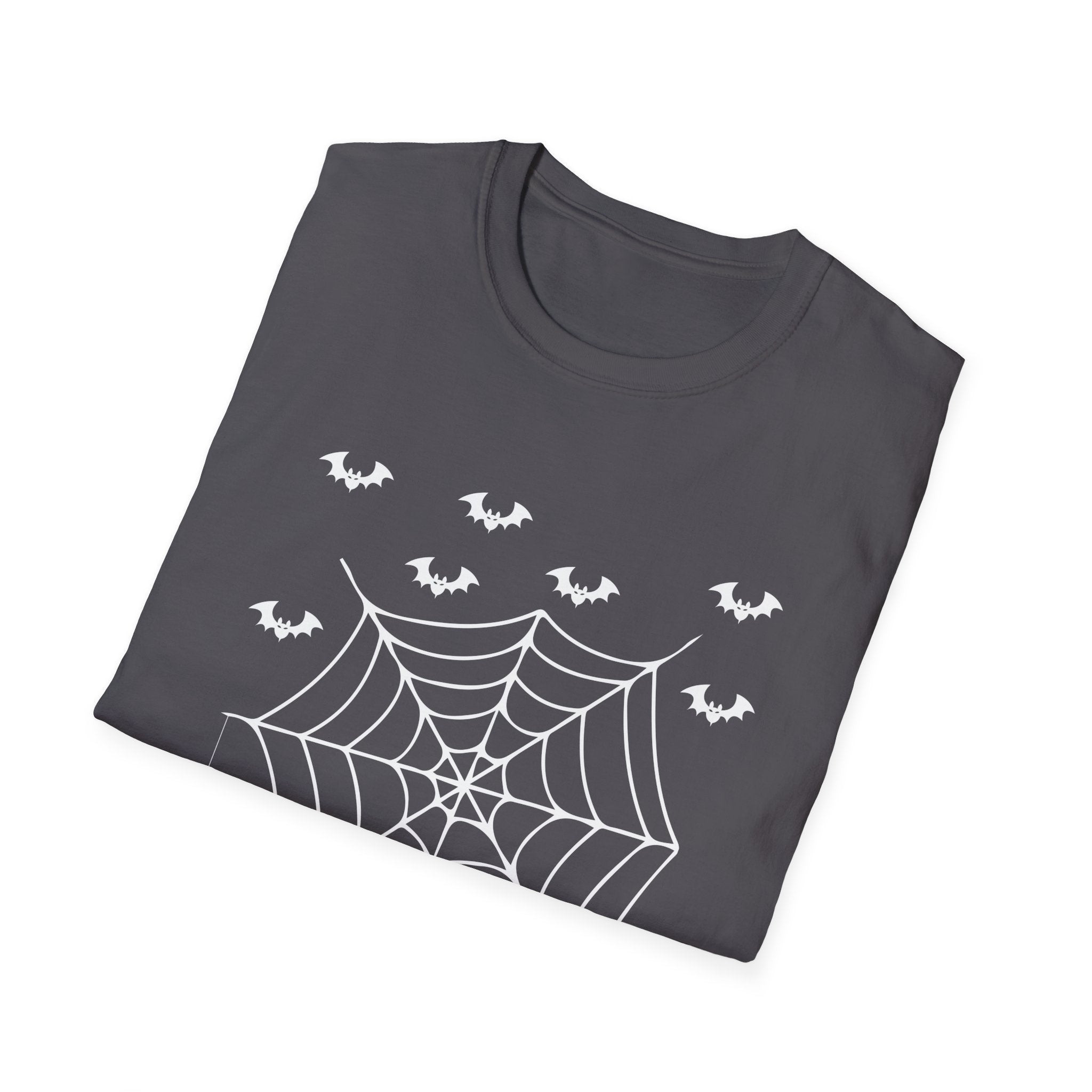 Halloween Spider Web T-Shirt, Unisex Spooky Tee, Bat Graphic Shirt, Perfect for Halloween Parties, Fall Fashion