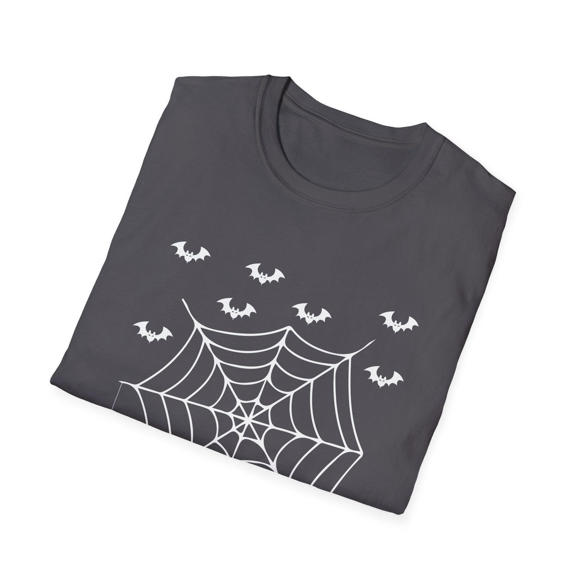 Halloween Spider Web T-Shirt, Unisex Spooky Tee, Bat Graphic Shirt, Perfect for Halloween Parties, Fall Fashion