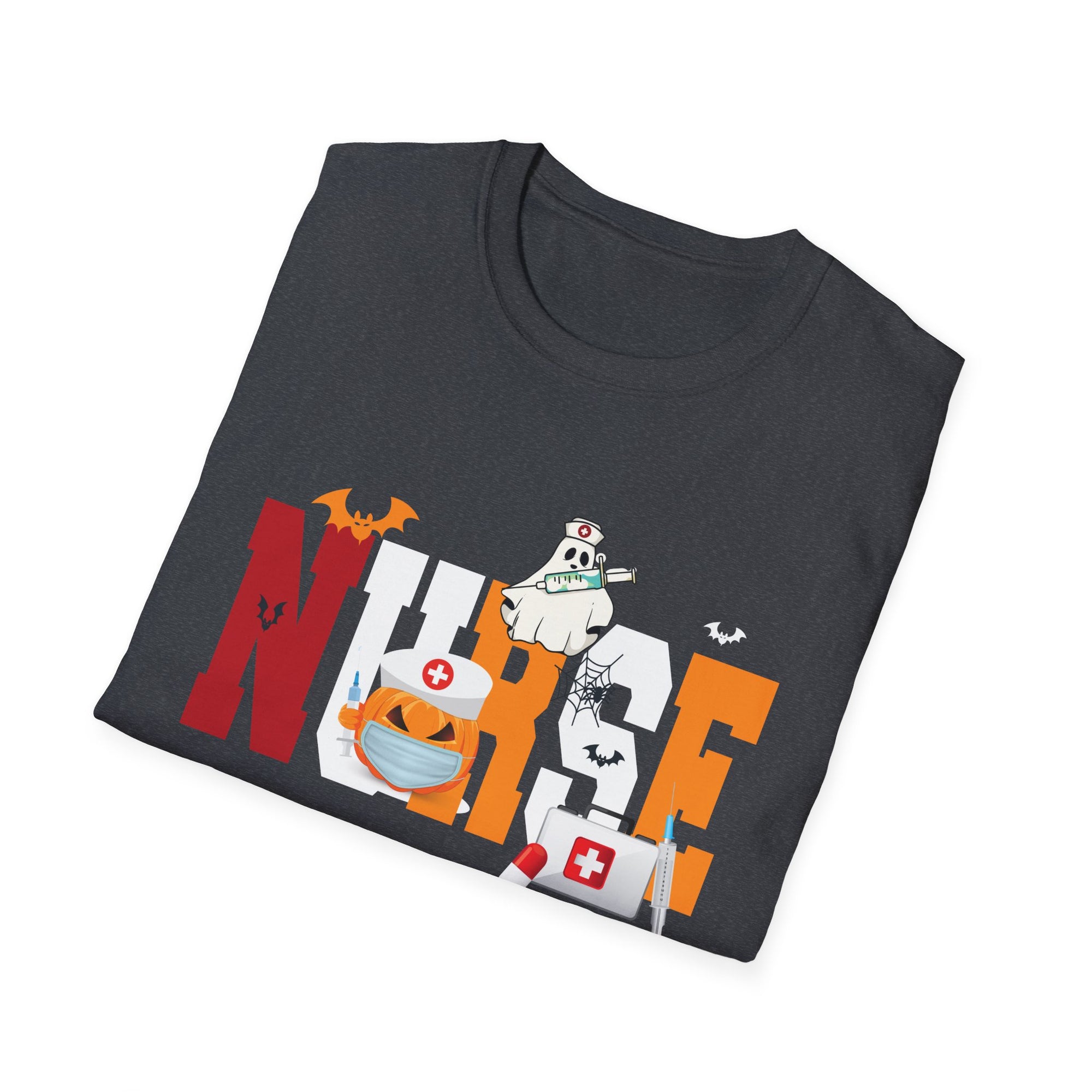 Halloween Nurse T-Shirt, Unisex Softstyle Tee, Spooky Shirt, Gift for Healthcare Workers, Fall Apparel, October Celebration