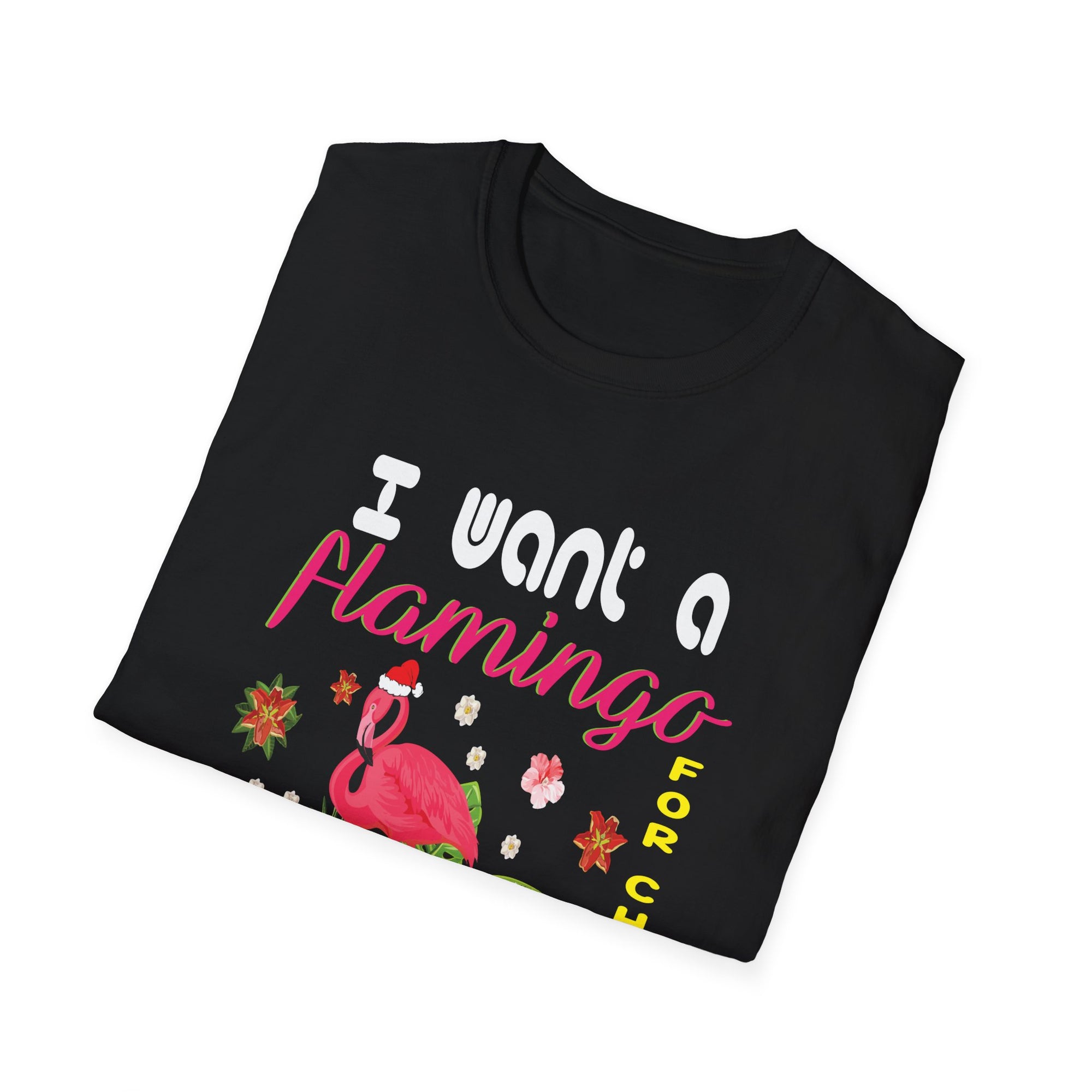 Funny Christmas Flamingo T-Shirt, Unisex Tee, Holiday Gift, Quirky Christmas Apparel, Tropical Festive Shirt, Cute Party Top
