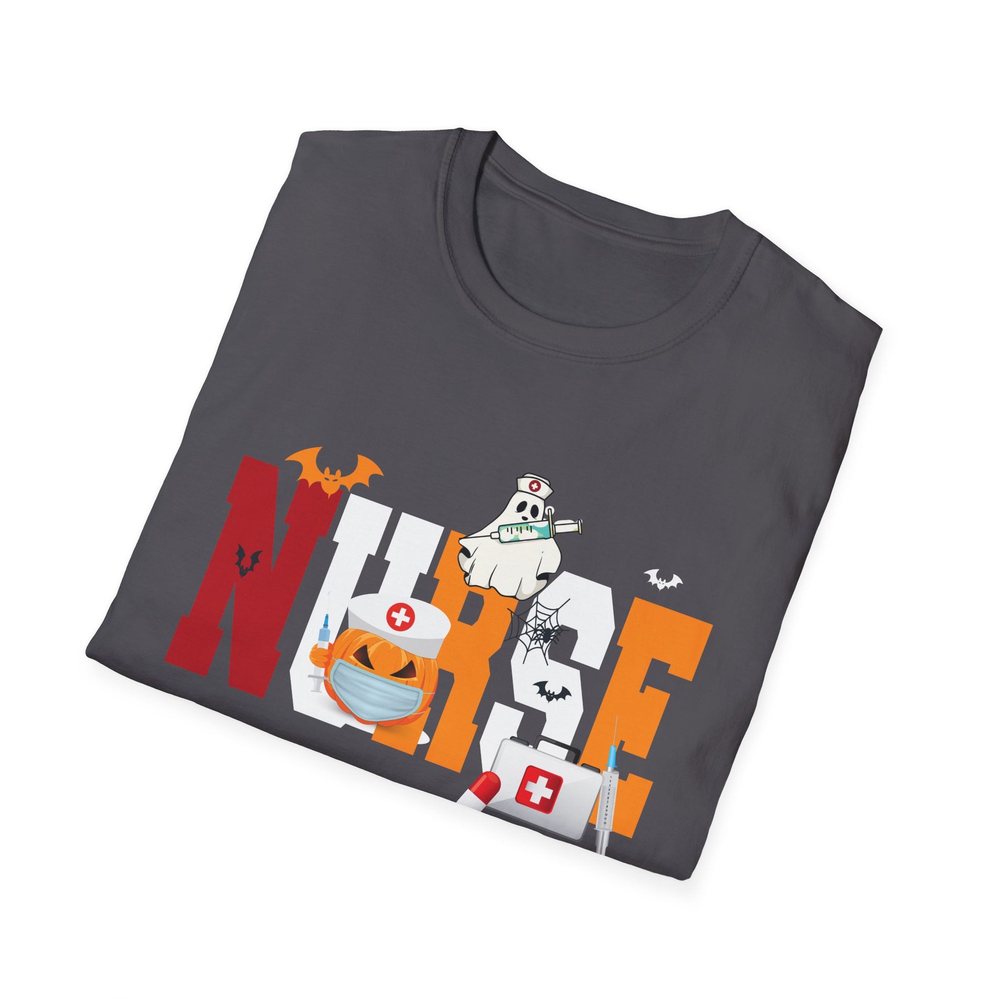 Halloween Nurse T-Shirt, Unisex Softstyle Tee, Spooky Shirt, Gift for Healthcare Workers, Fall Apparel, October Celebration