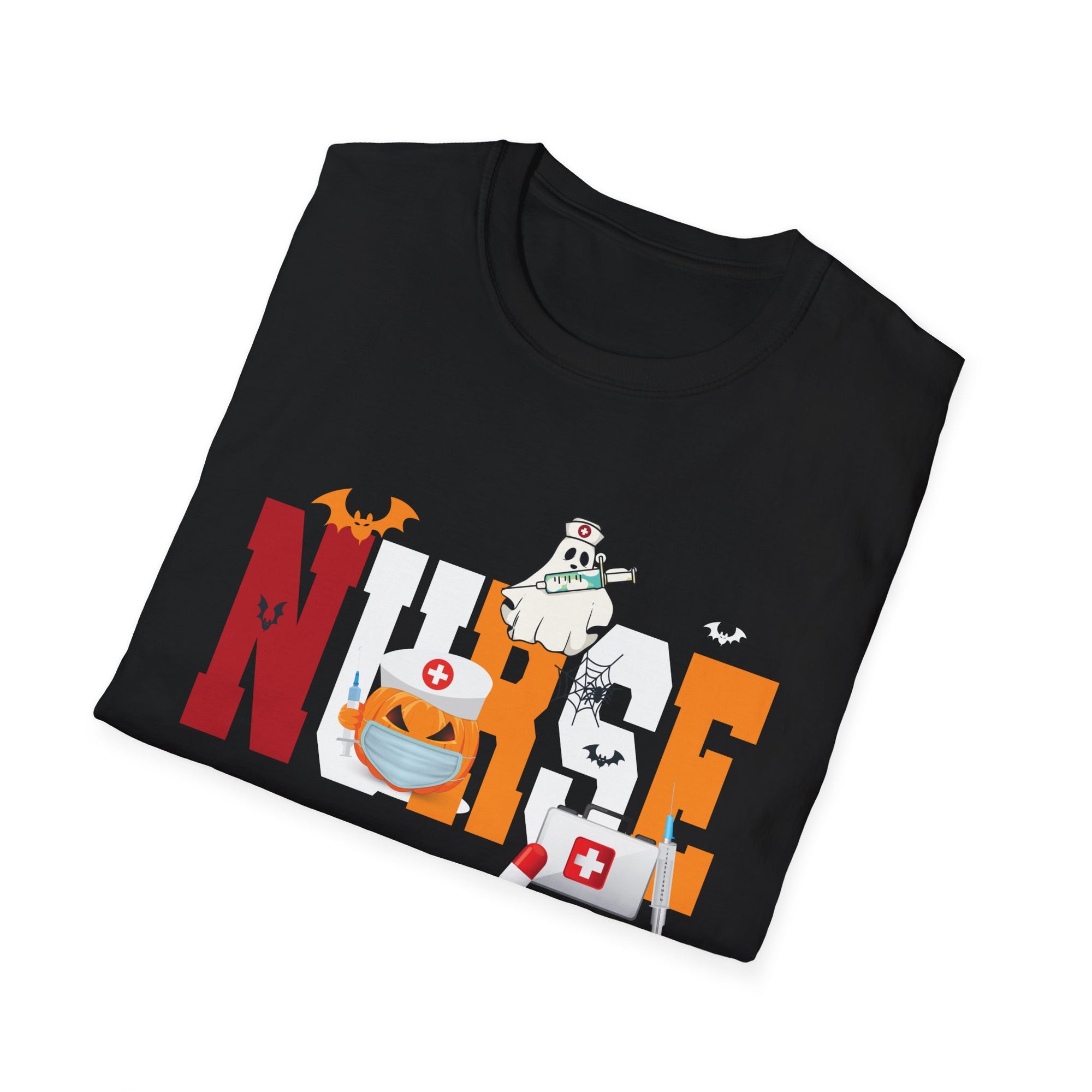 Halloween Nurse T-Shirt, Unisex Softstyle Tee, Spooky Shirt, Gift for Healthcare Workers, Fall Apparel, October Celebration