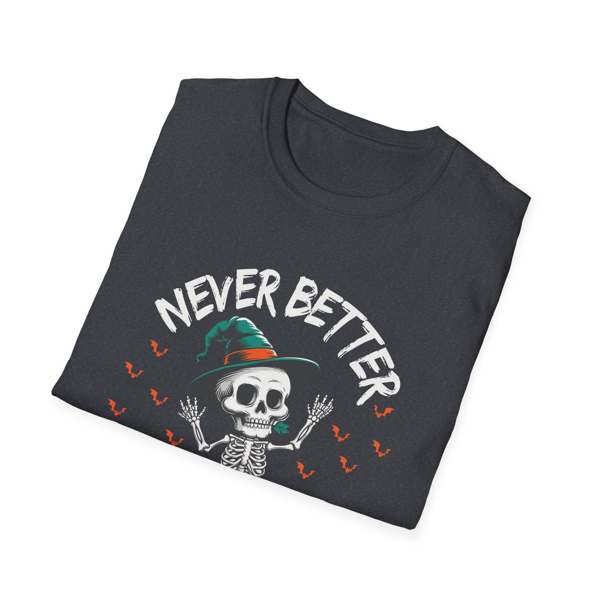 Halloween Skeleton T-Shirt, Unisex Softstyle Tee, Spooky Season Apparel, Funny Skeleton Shirt, Gifts for Halloween Lovers, Casual Wear