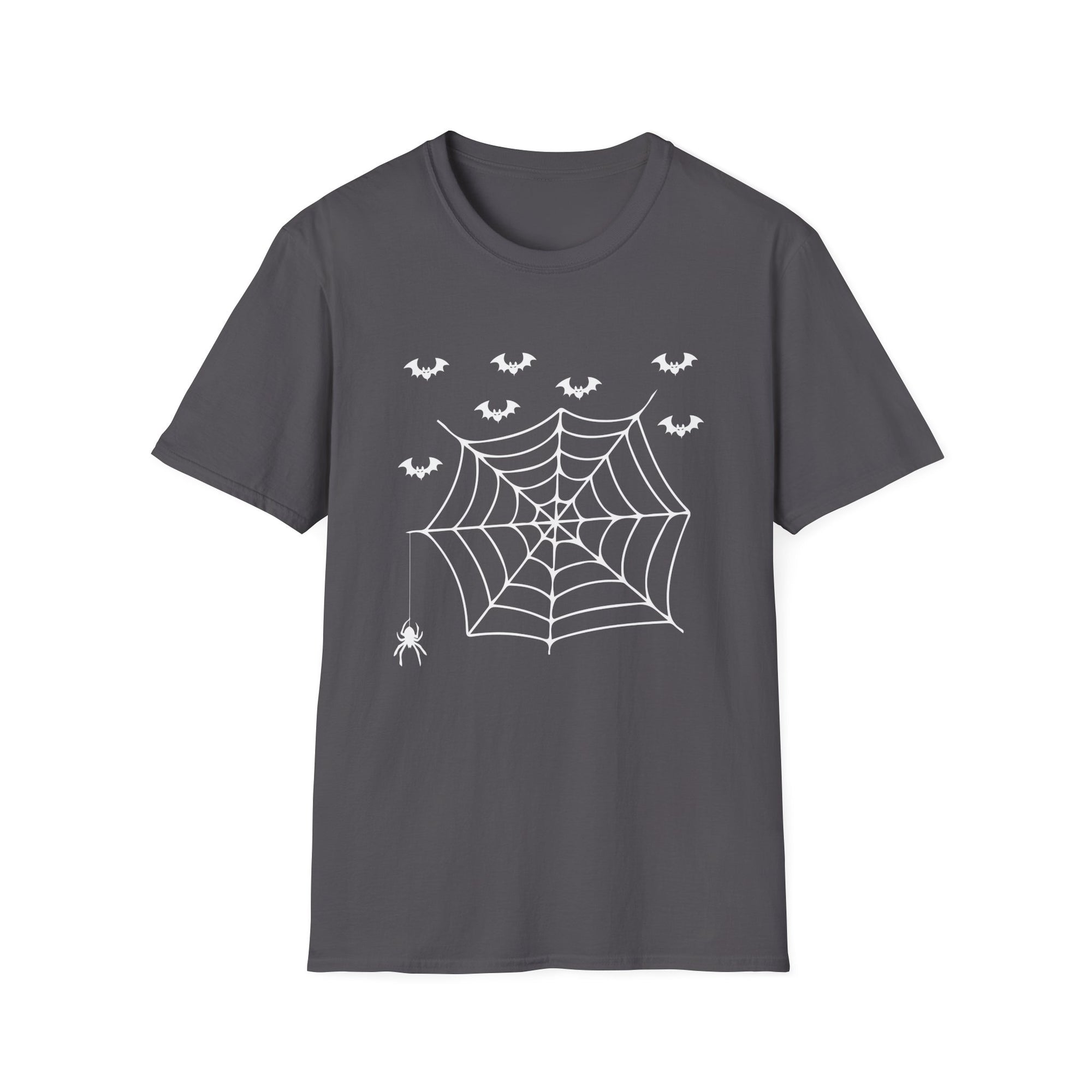 Halloween Spider Web T-Shirt, Unisex Spooky Tee, Bat Graphic Shirt, Perfect for Halloween Parties, Fall Fashion