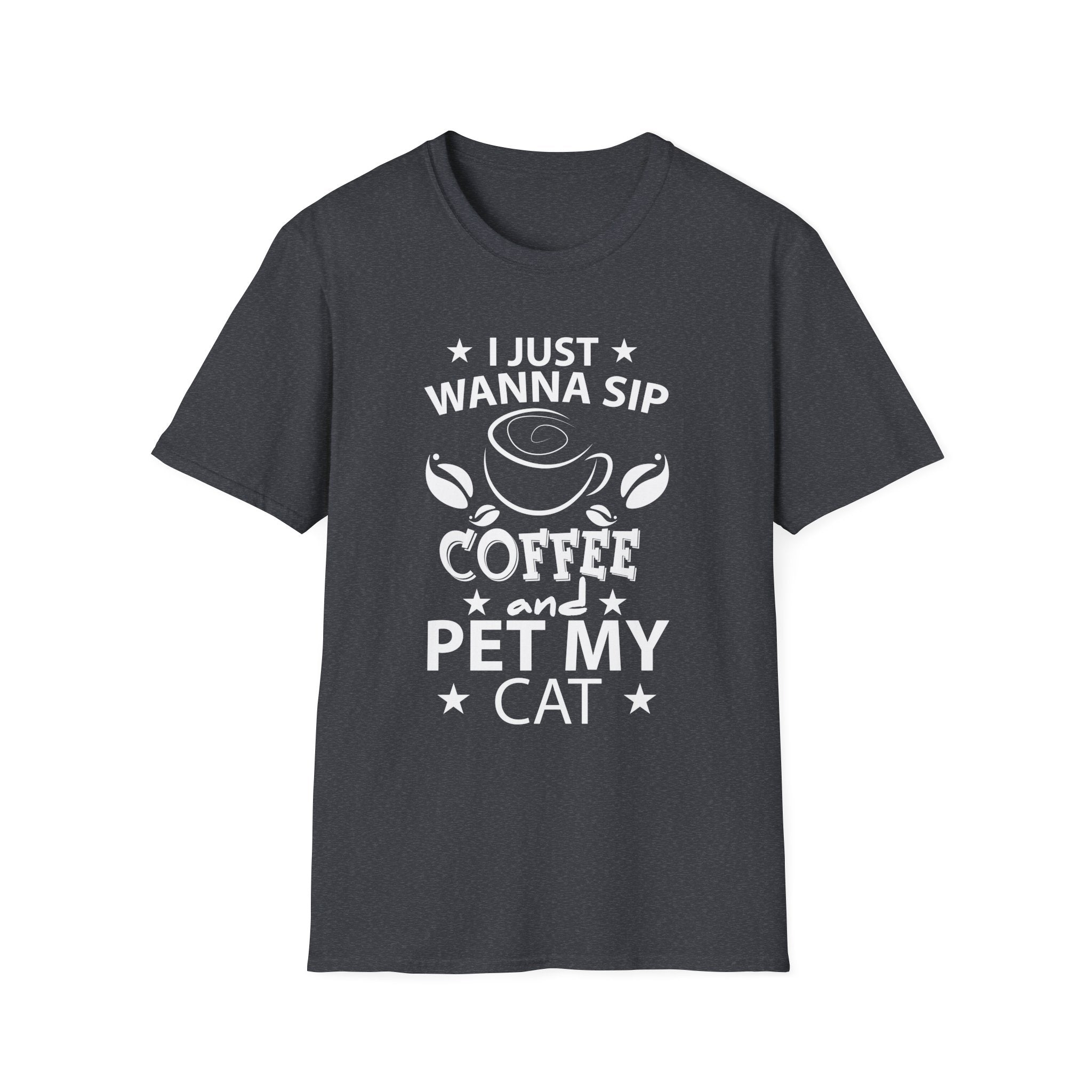 Coffee Lover Cat T-Shirt, Unisex Softstyle Tee for Pet Owners, Gift for Cat Lovers, Funny Coffee Shirt, Animal Lover Apparel, Cat Mom Gift