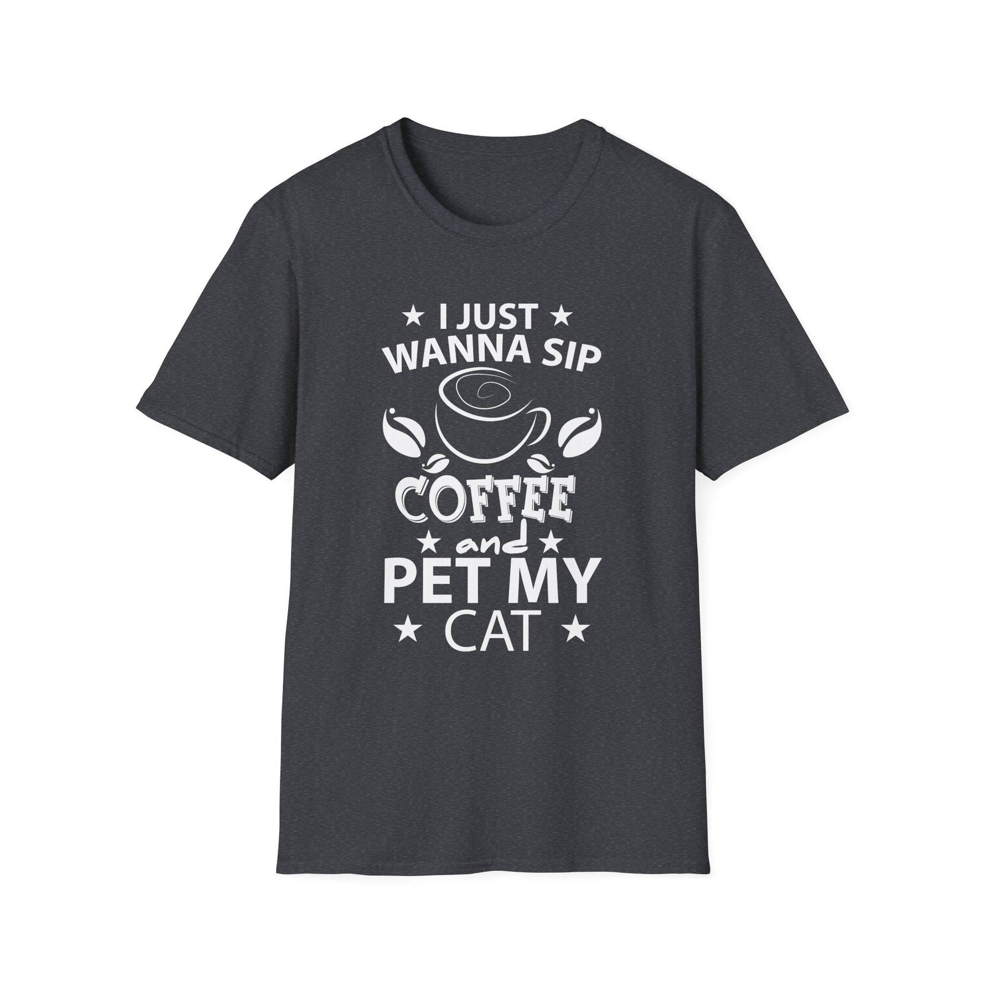 Coffee Lover Cat T-Shirt, Unisex Softstyle Tee for Pet Owners, Gift for Cat Lovers, Funny Coffee Shirt, Animal Lover Apparel, Cat Mom Gift