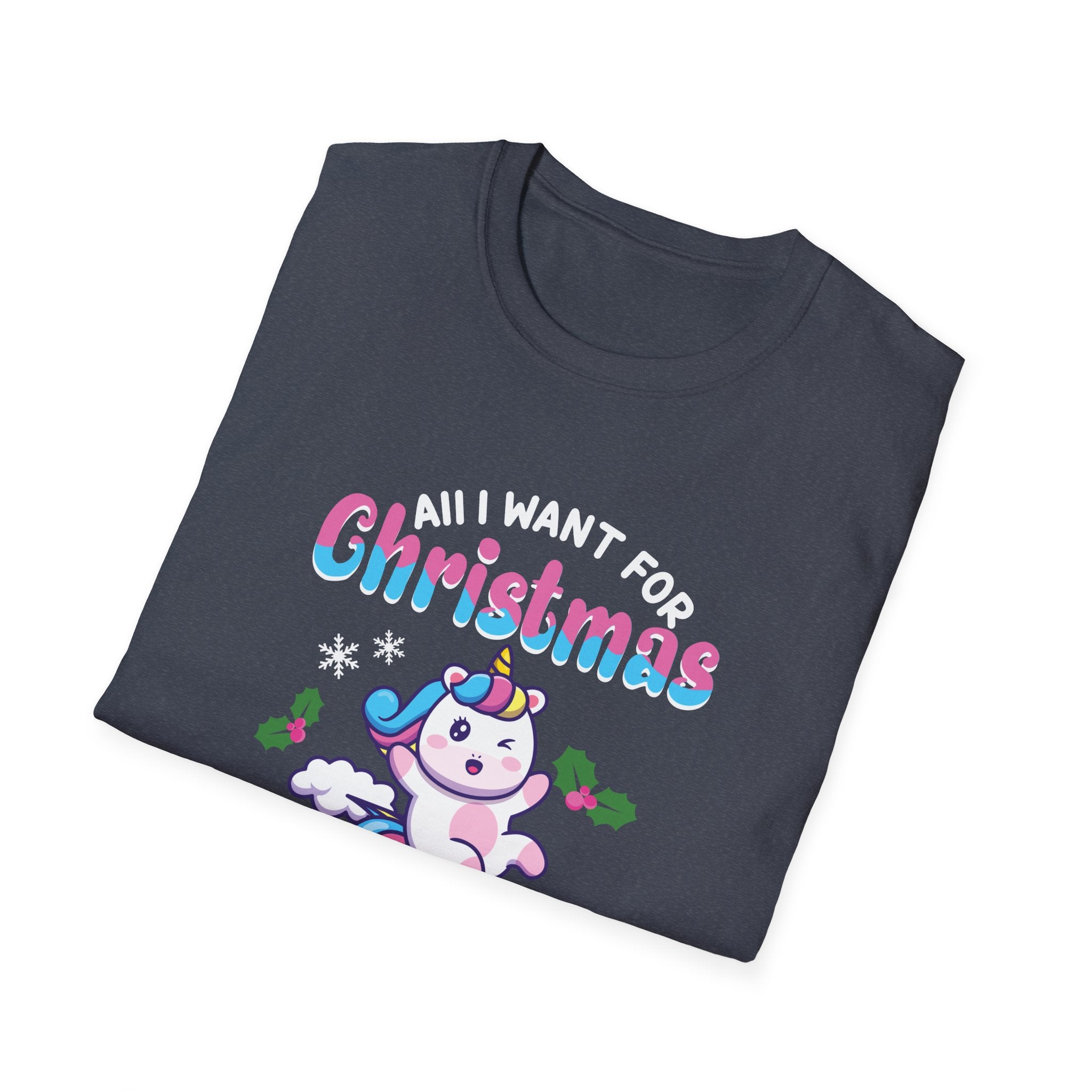 Unicorn Christmas T-Shirt, Cute Holiday Tee, Unicorn Lover Gift, Unisex Softstyle Tee, Christmas Apparel, Fun Gift Idea