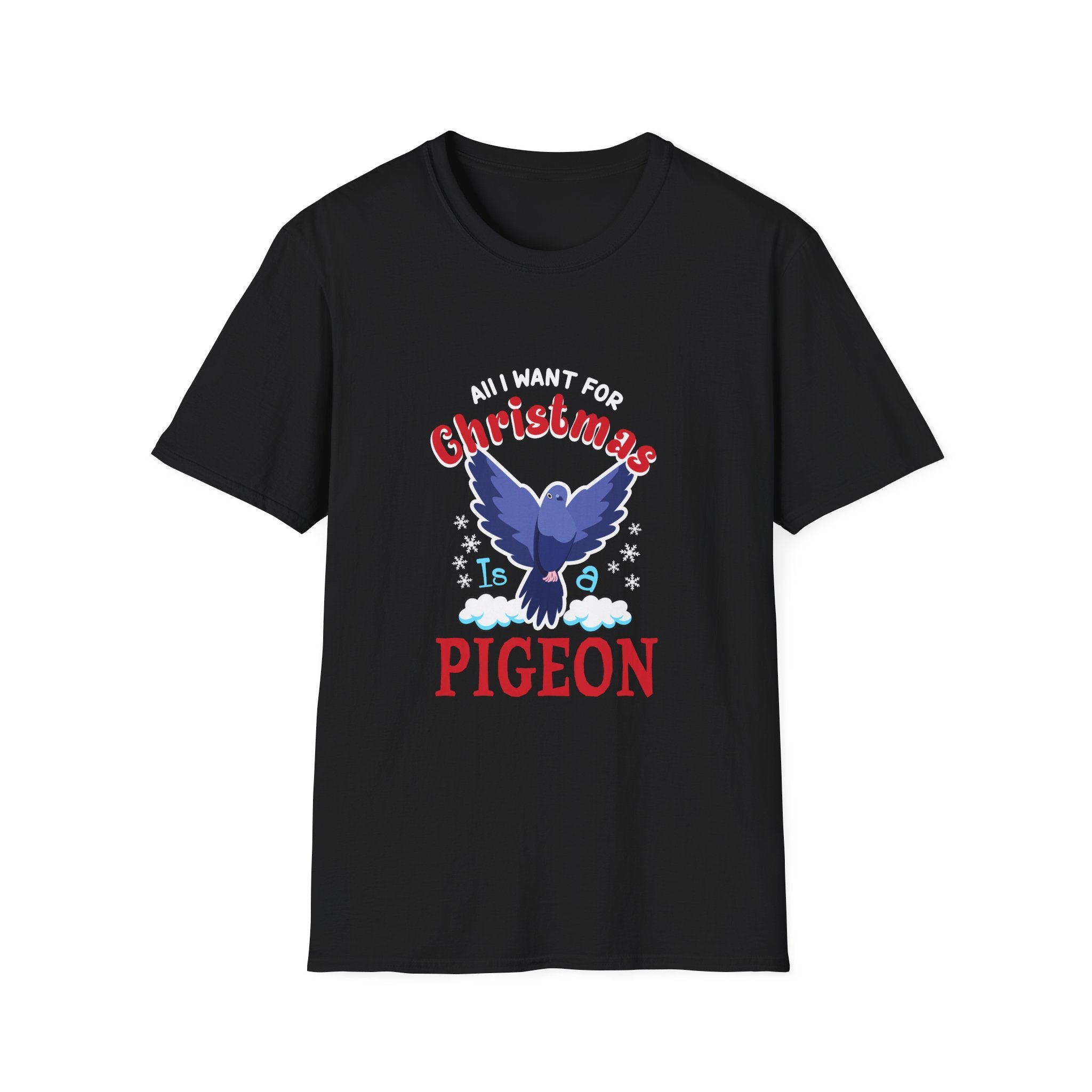 Christmas Pigeon T-Shirt, Funny Holiday Tee, Cute Gift for Cat Lovers, Christmas Apparel, Unisex Graphic Tee
