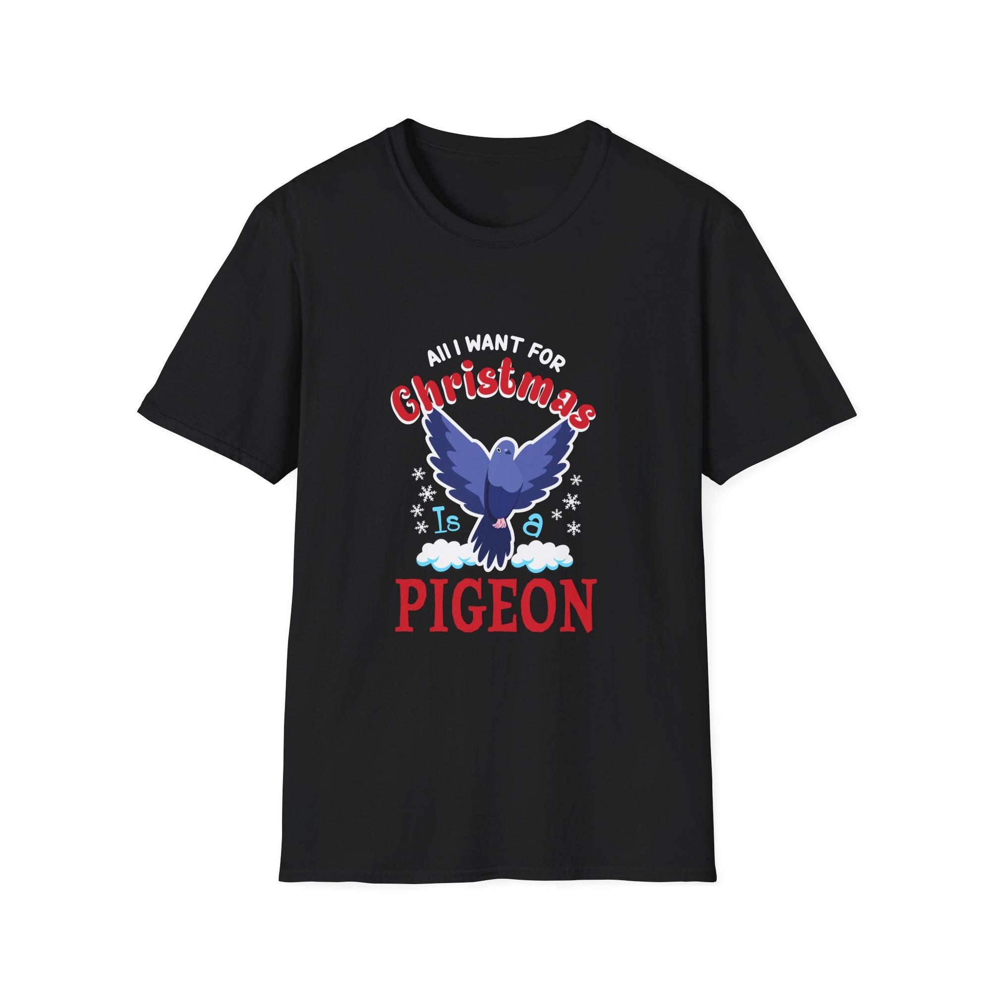Christmas Pigeon T-Shirt, Funny Holiday Tee, Cute Gift for Cat Lovers, Christmas Apparel, Unisex Graphic Tee